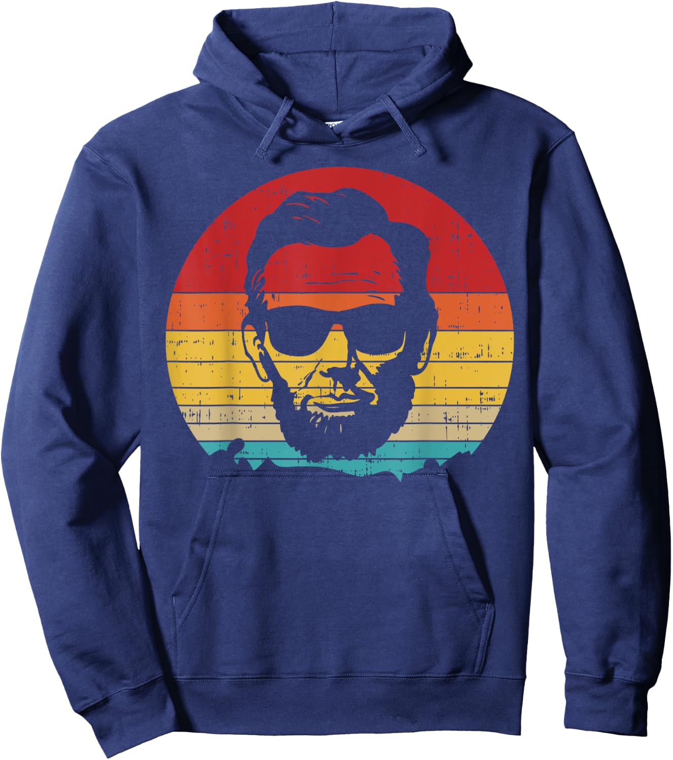 4th of July Men Women Abe Abraham Lincoln Retro Sunset Hoodie - Hoodie | Navy