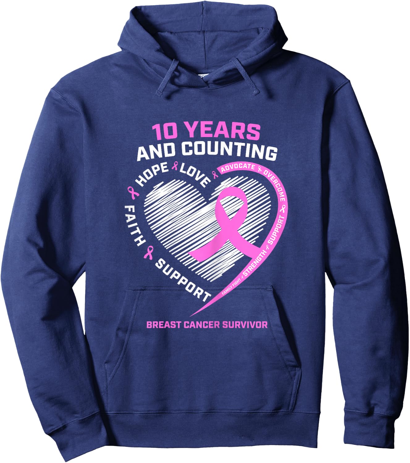 10 Year Breast Cancer Survivor Gifts Cancer Free Hoodie - Hoodie | Navy