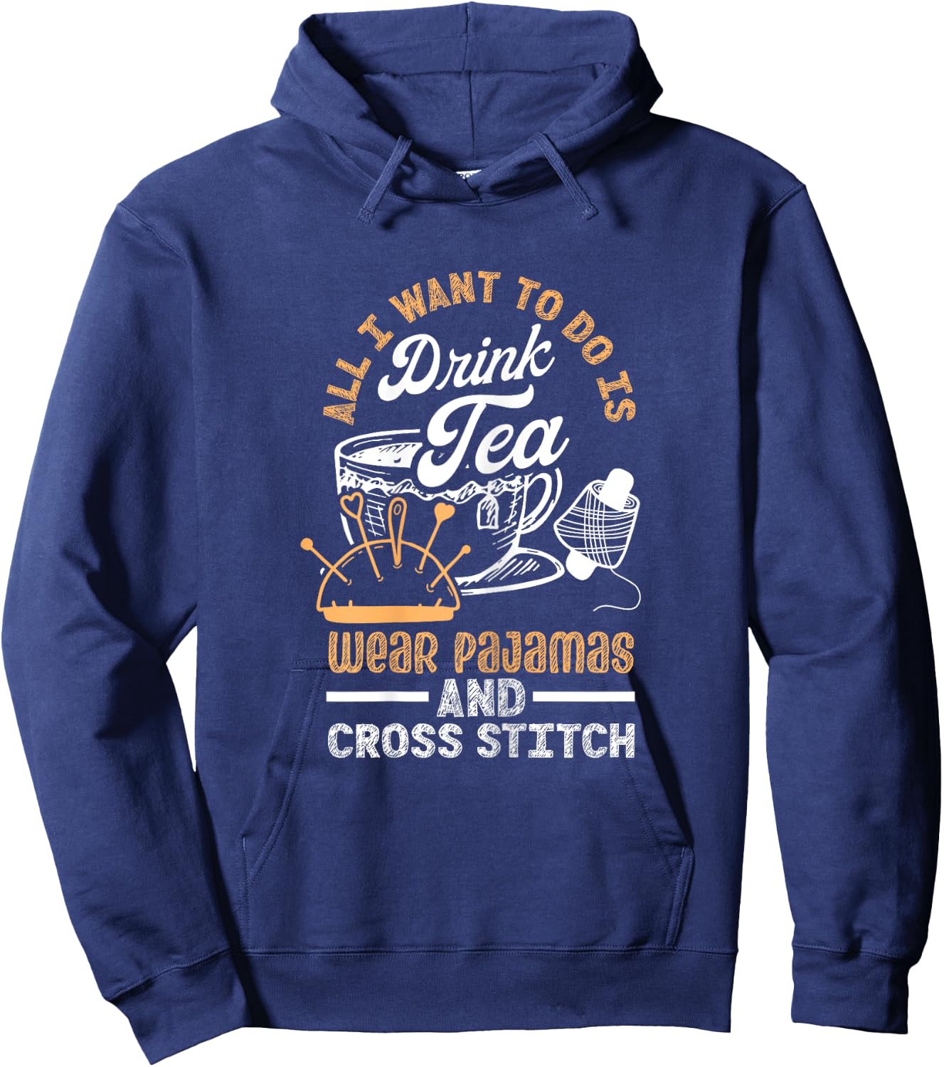 Cute Cross Stitch Clothes Cross Stitch Wear Pajamas And Drink Tea Black X-Small Hoodie - Hoodie | Navy