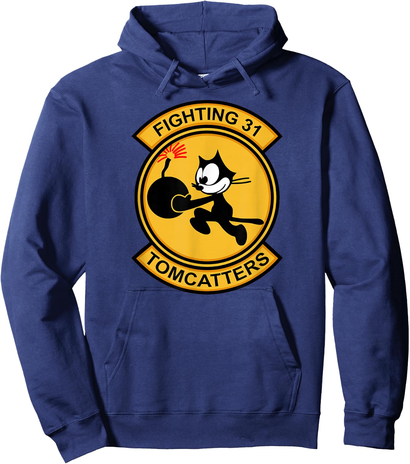 Jet Fighter & Navy Fighter Squadron Gifts VF-31 Tomcatters - Adults Black Cartoon Modern Casual Short Sleeve - Small Hoodie - Hoodie | Navy