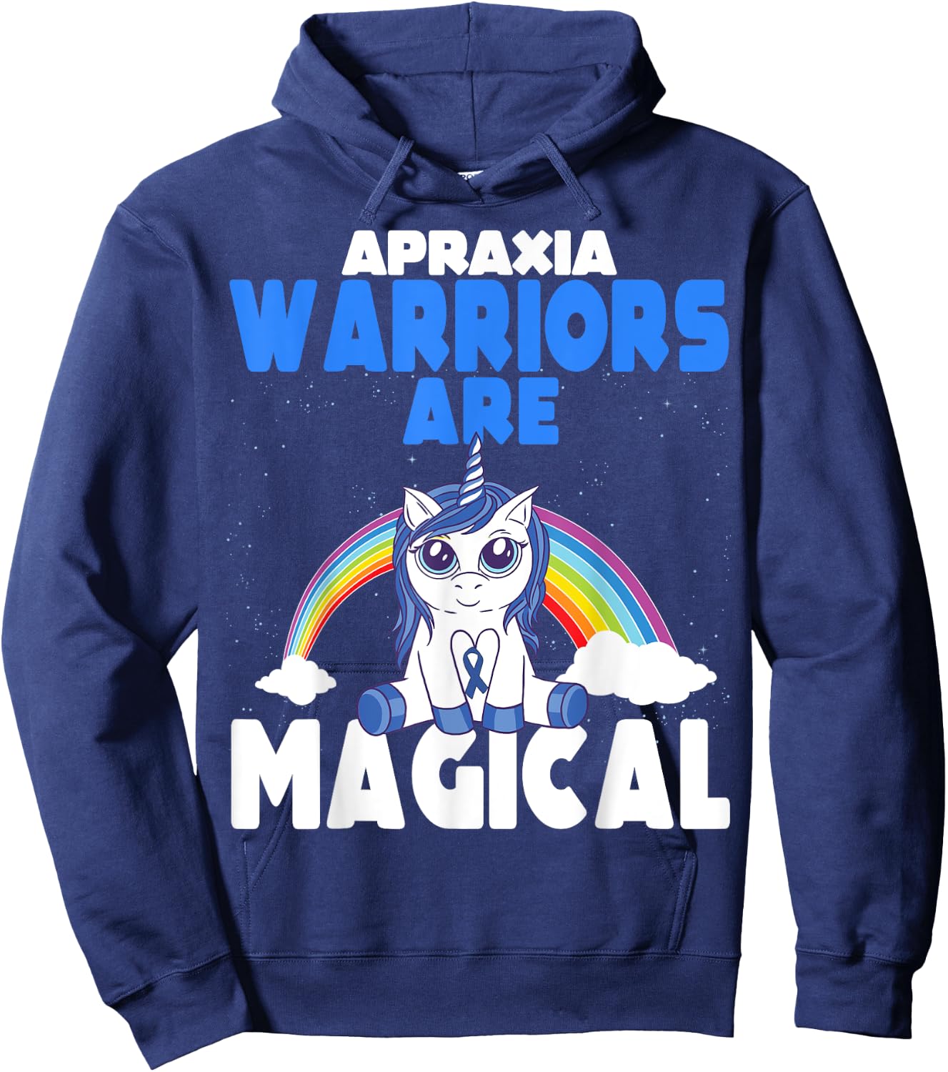 Apraxia Awareness Blue Ribbon Cute Magical Unicorn Hoodie - Hoodie | Navy