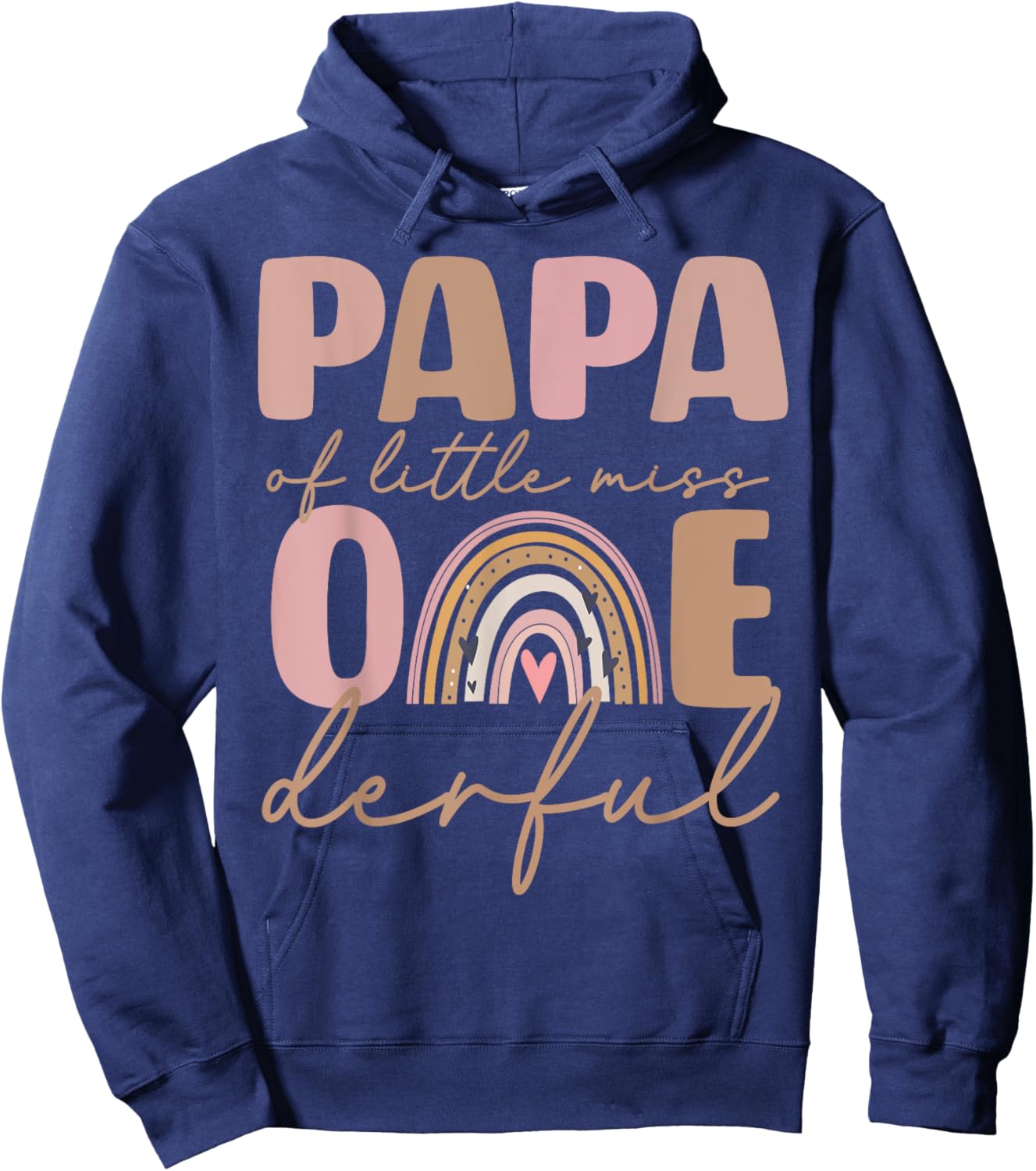 Papa of Little Miss Onederful First Birthday Boho Rainbow Hoodie - Hoodie | Navy