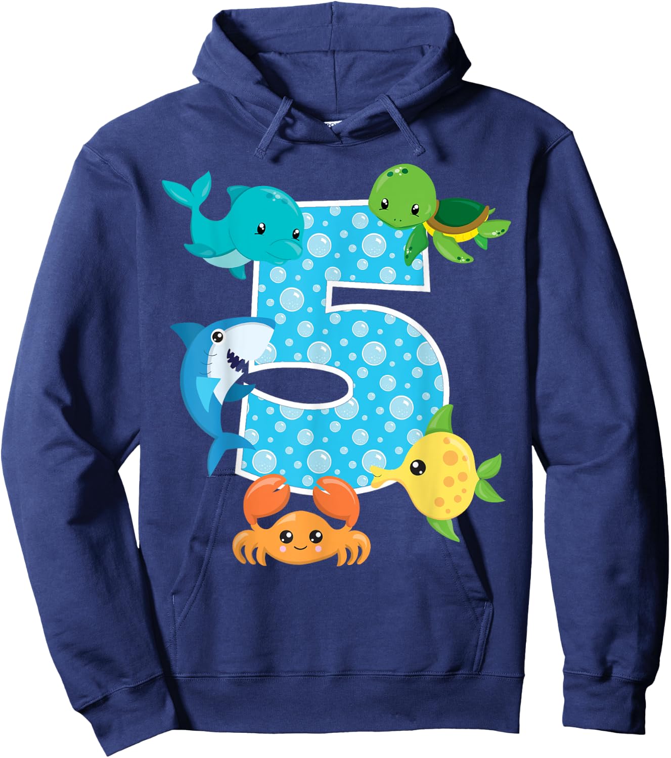 5th Birthday Party 5 Year Old Sea Fish Aquarium Birthday Boy Hoodie - Hoodie | Navy