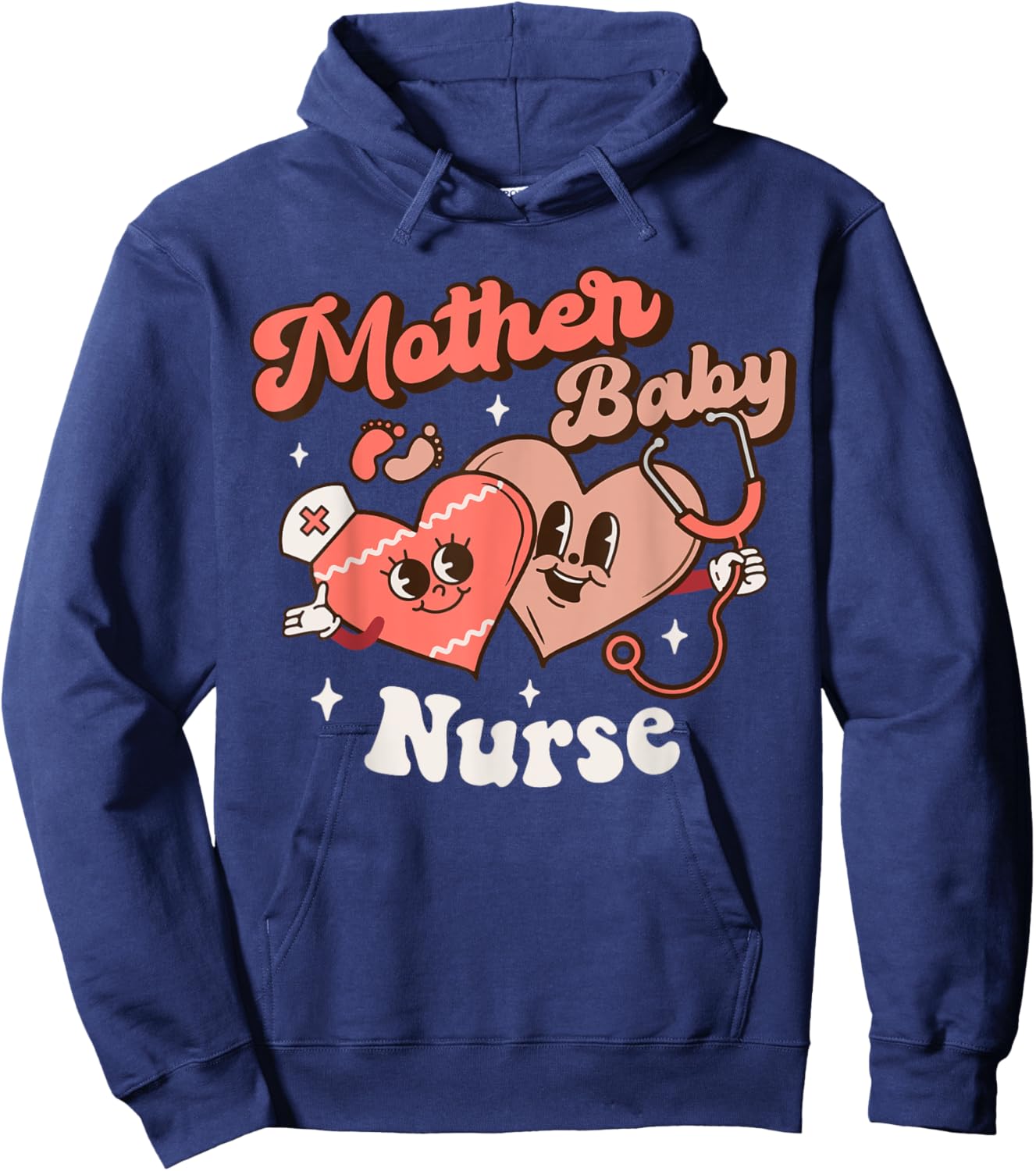 Mother Baby Squad Postpartum Nurse Groovy Nursing Valentines Hoodie - Hoodie | Navy
