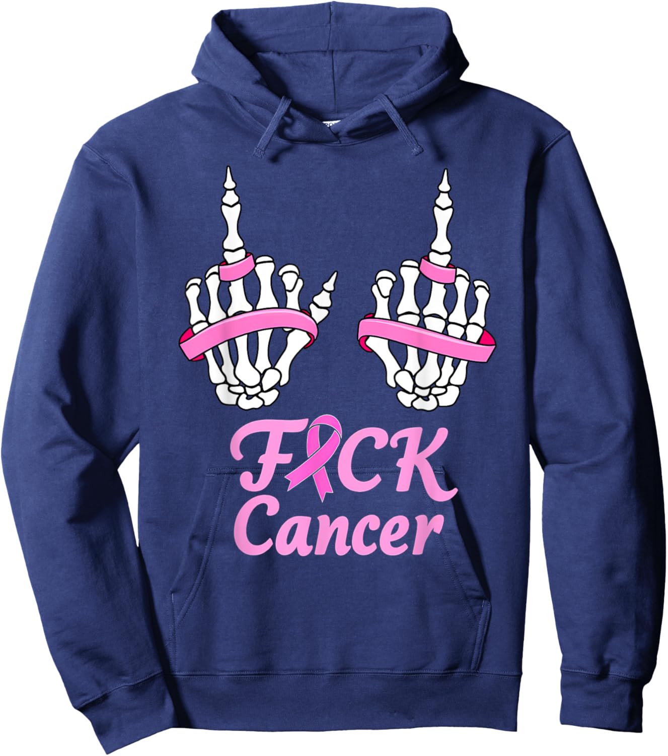 Fuck Cancer Pink Ribbon Skeleton Breast Cancer Halloween Hoodie - Hoodie | Navy