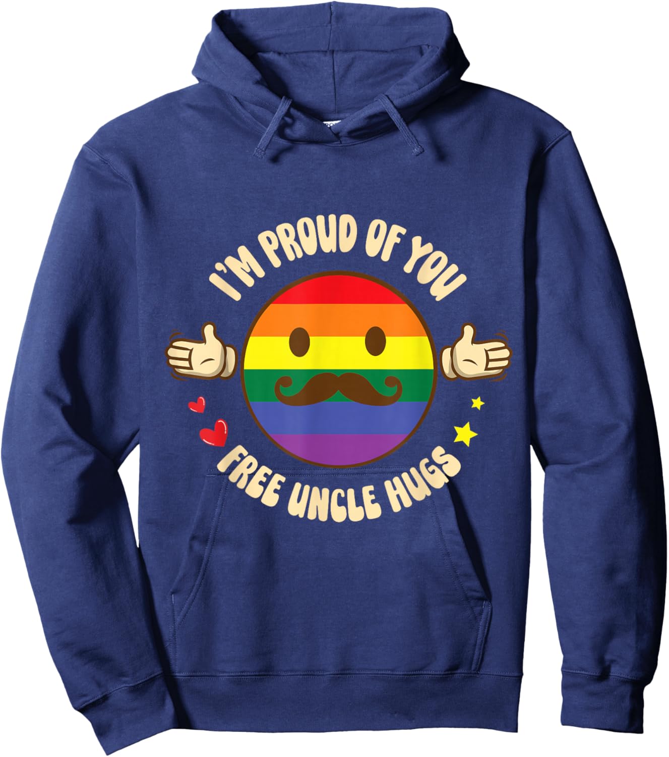 Hands Hearts Beard Man Face I'm Proud Of You Free Uncle Hugs Hoodie - Hoodie | Navy