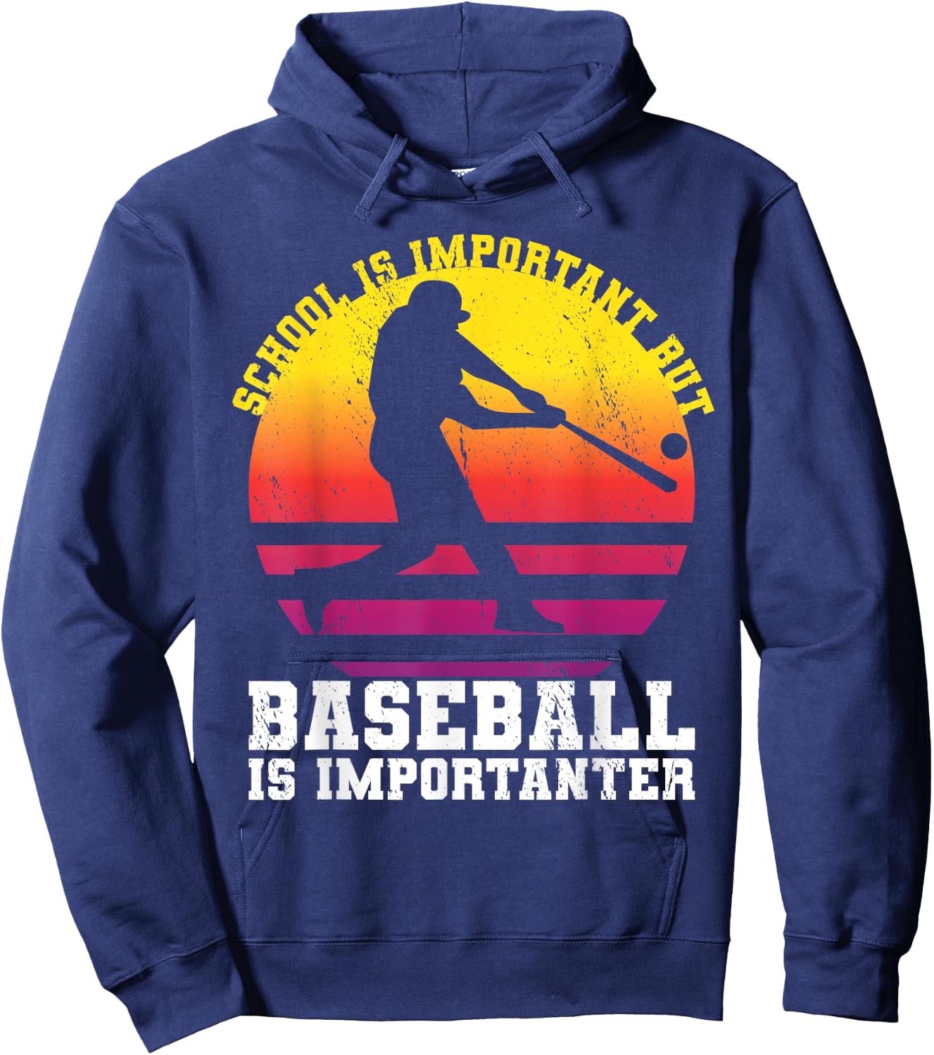 School Is Important But Baseball Is Importanter Youth Sunset Hoodie - Hoodie | Navy