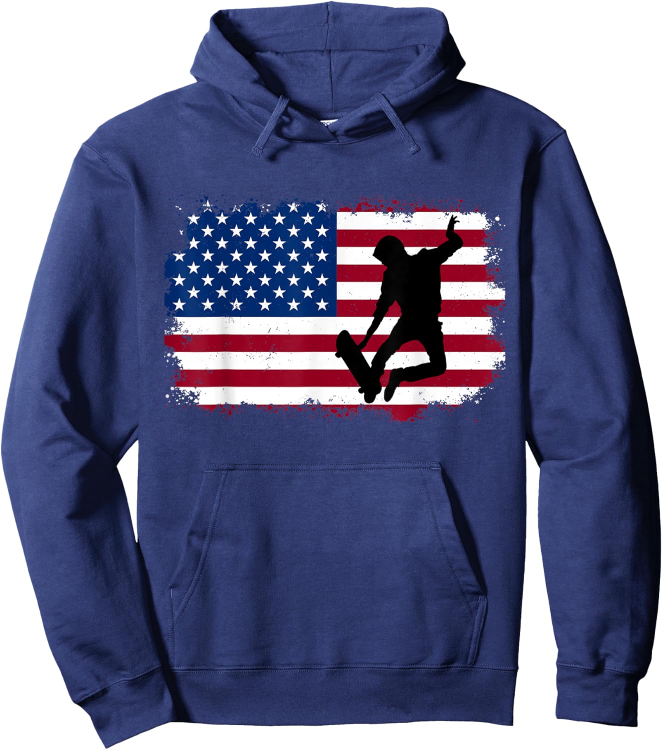 Skateboarding Skater Skate Board American Flag Men Boys Hoodie - Hoodie | Navy