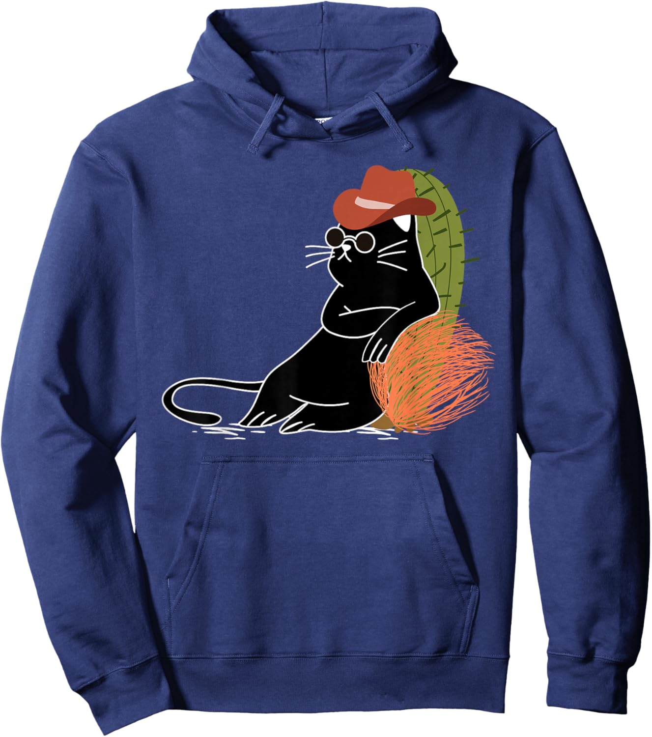Relaxed Cowboy Cat Amidst Cactus and Wild West Tumbleweeds Hoodie - Hoodie | Navy