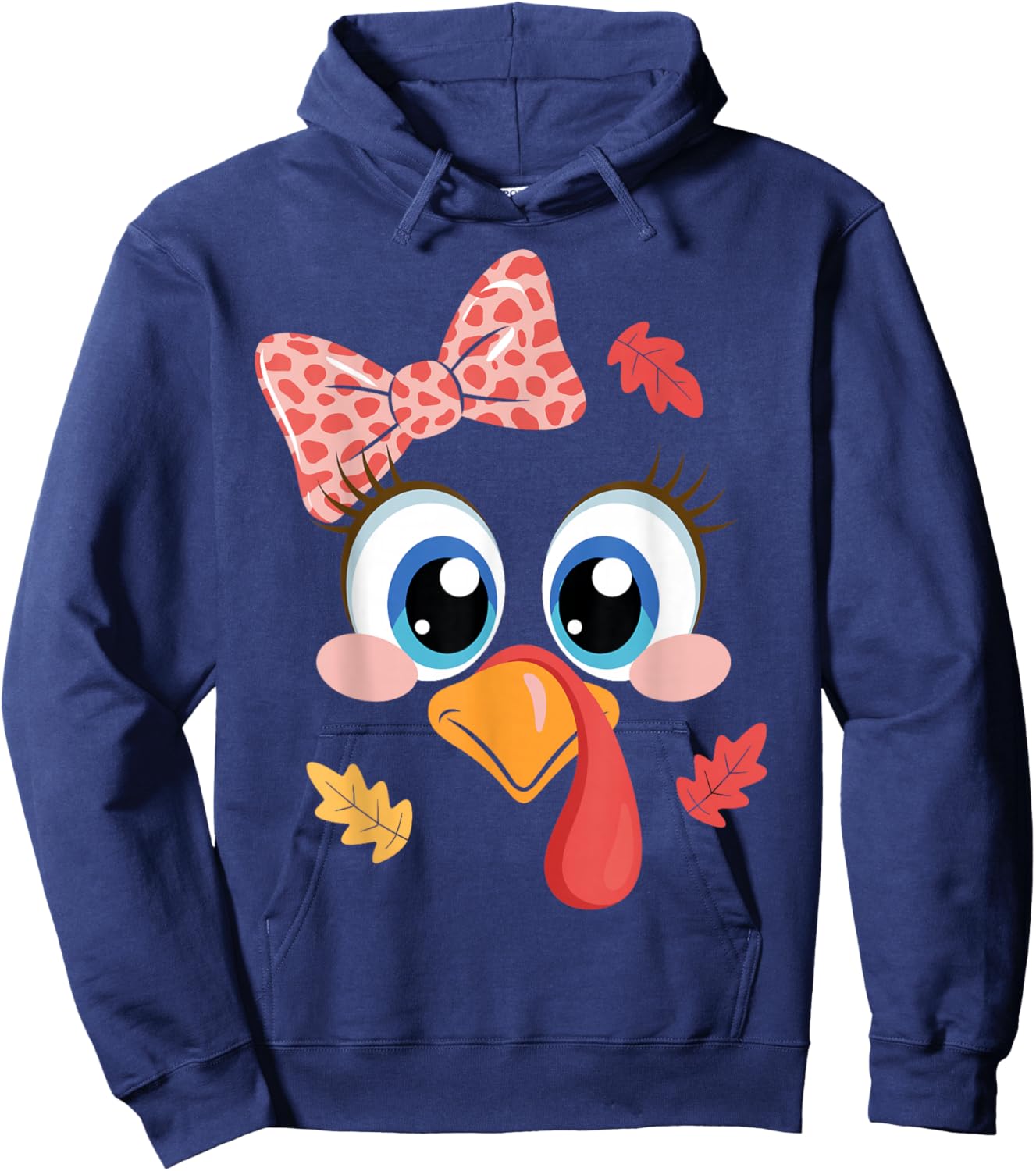 Turkey Face Leopard Bow Thanksgiving Costume Girl Hoodie - Hoodie | Navy