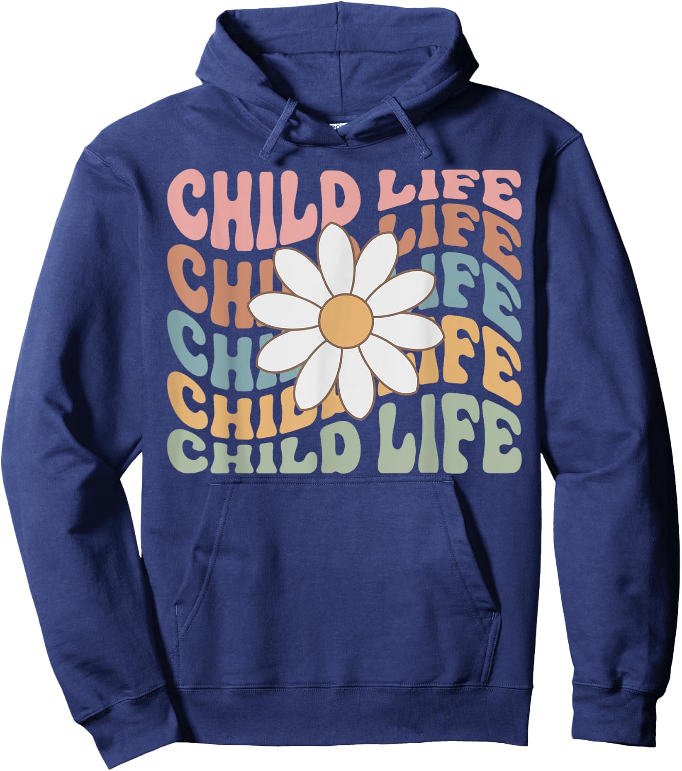 Women Groovy Child Life Daisy Flower Child Life Specialist Hoodie - Hoodie | Navy