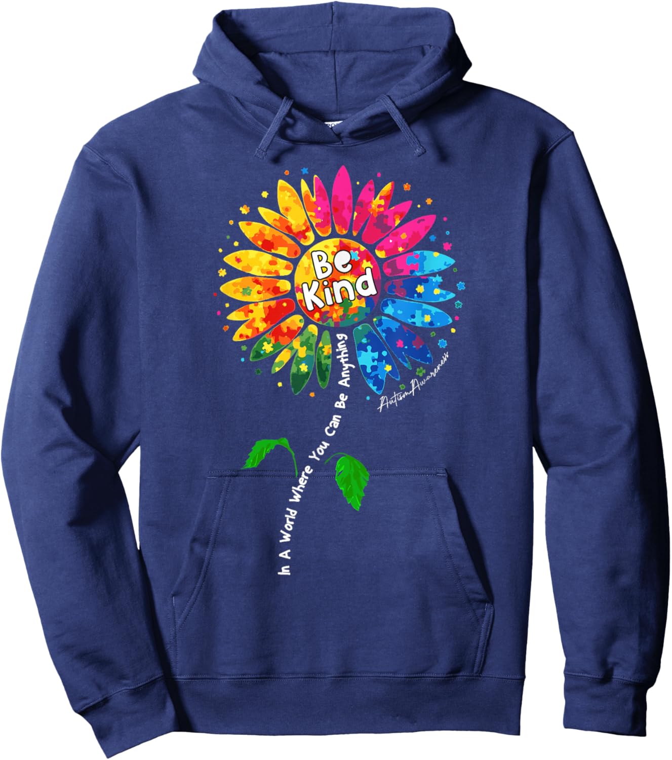 Autism Colorful Sunflower Support Autism Awareness Hoodie - Hoodie | Navy