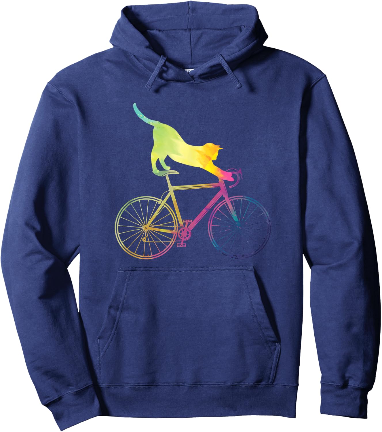 Cyclist Cat Animal Gift Colorful Bicycle Hoodie - Hoodie | Navy