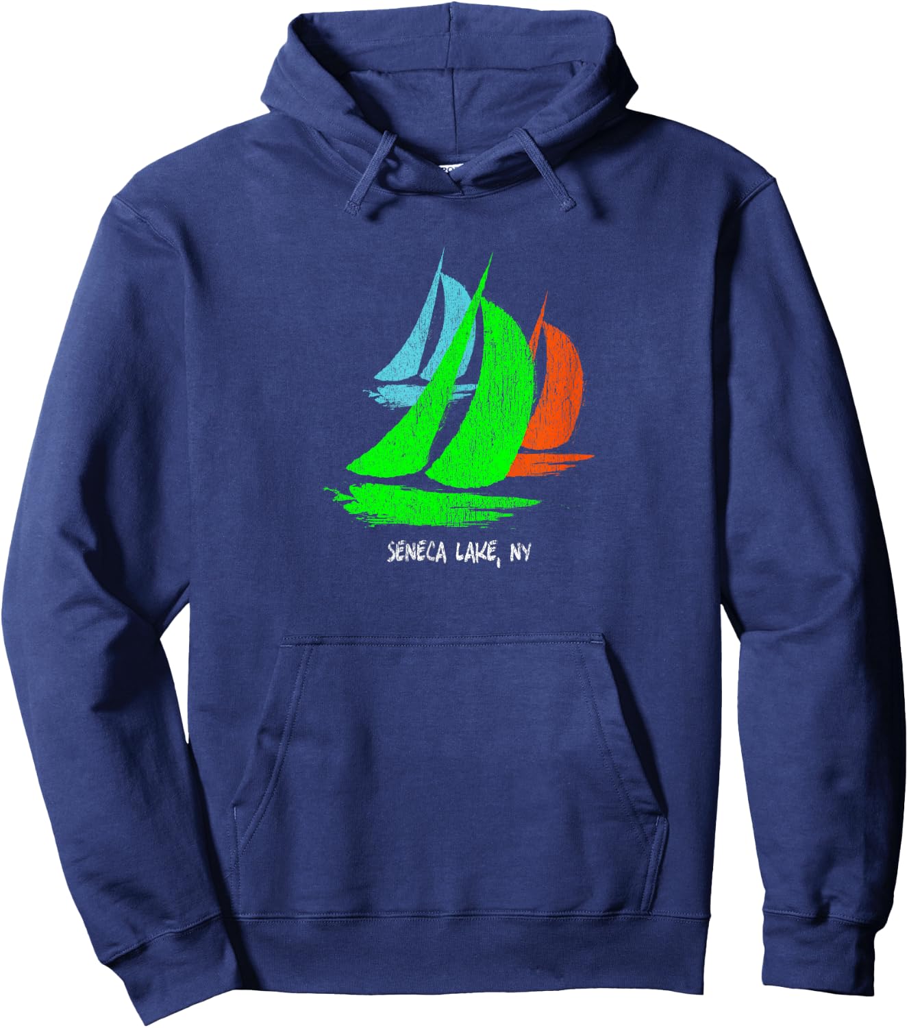 Vintage 80's 90's Style Seneca Lake, NY Sailing Hoodie - Hoodie | Navy