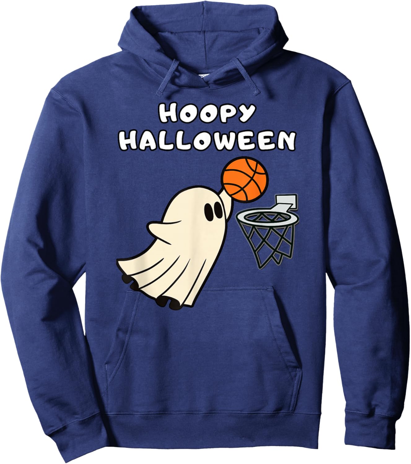 Hoopy Halloween Basketball Ghost Slam Dunk Basketball Hoop Hoodie - Hoodie | Navy