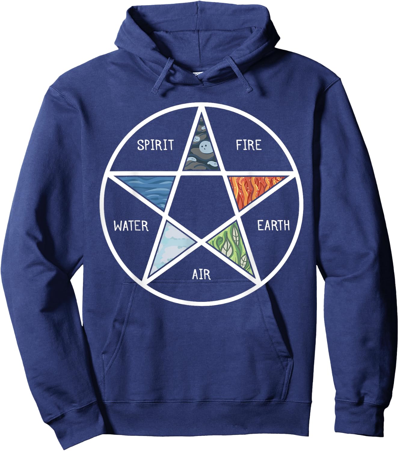 Pentagram Air Fire Water Spirit Earth Pagan Witchcraft Wicca Hoodie - Hoodie | Navy