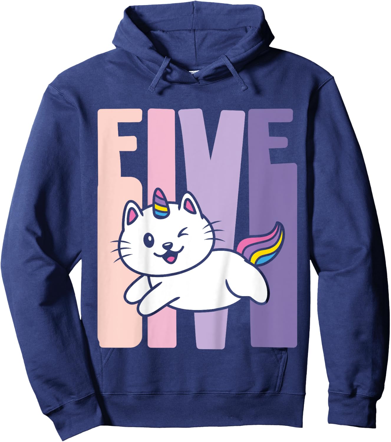 5 Year Old Cute Caticorn Cat Unicorn Birthday Girl B-day Hoodie - Hoodie | Navy