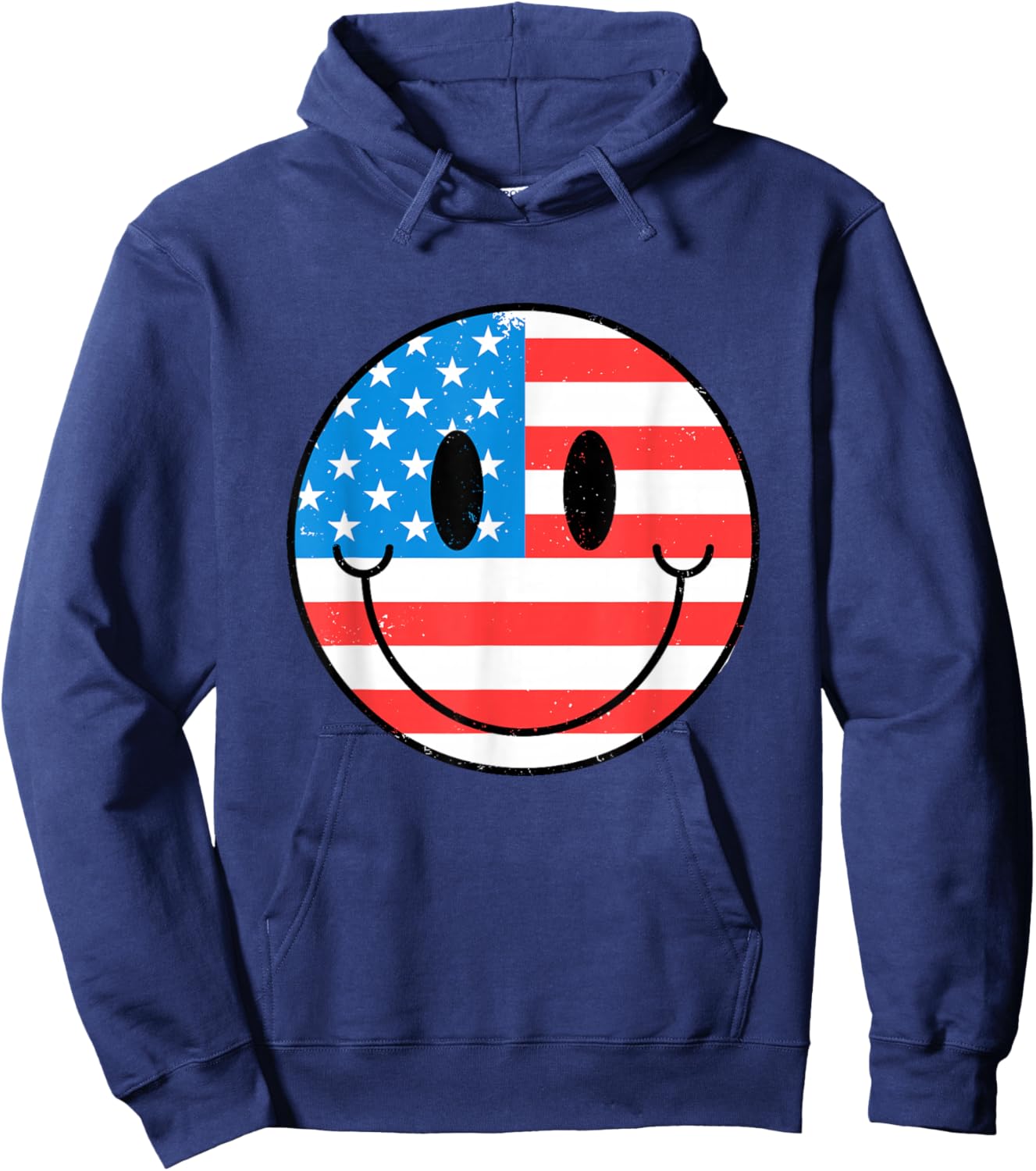 USA Happy Face Smile American Flag 4th Of July Hoodie - Hoodie | Navy