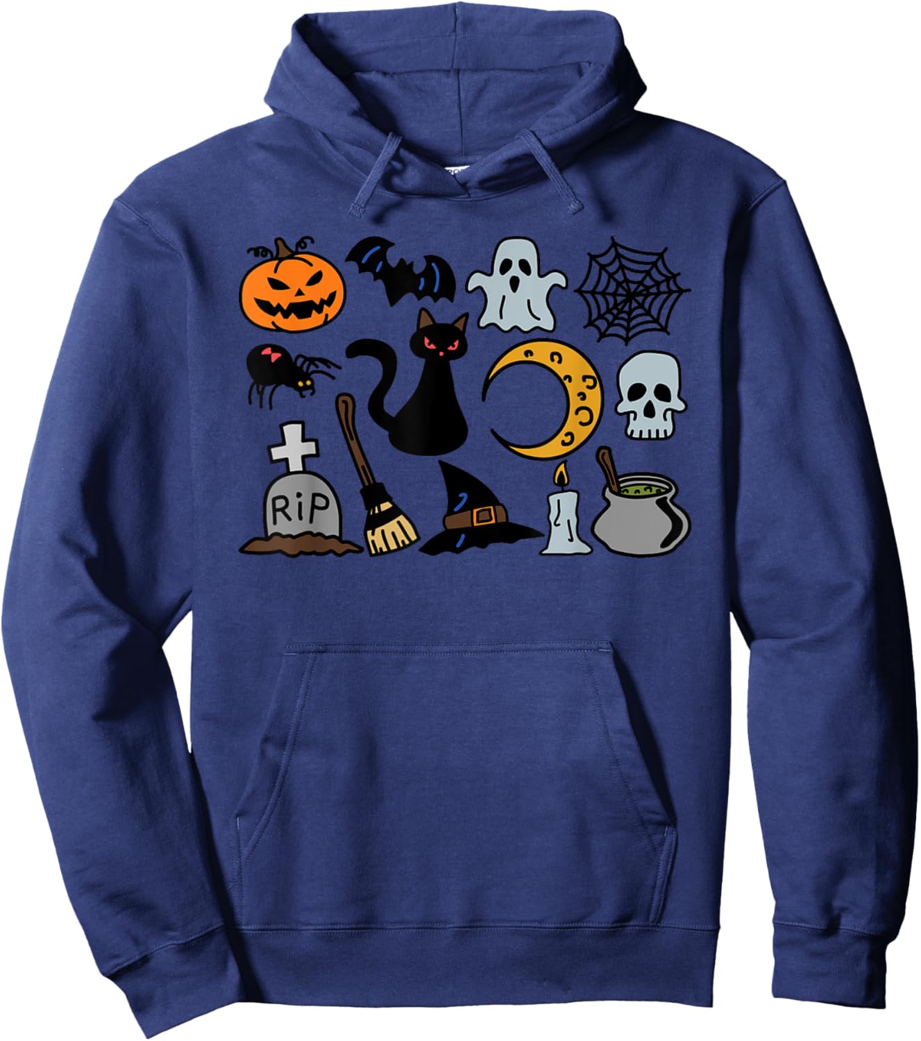 Halloween Jack O'Lantern, Bat, Cat Ghost Moon Spider Hoodie - Hoodie | Navy