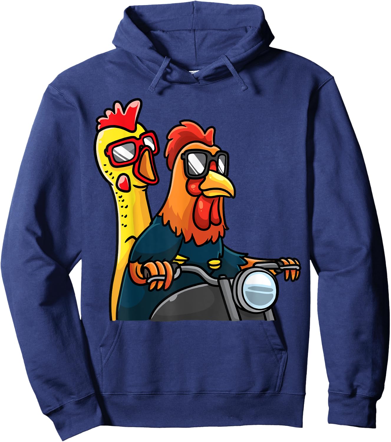 Chicken And Rubber Chicken Riding A Motorcycle Motorbike Hoodie - Hoodie | Navy