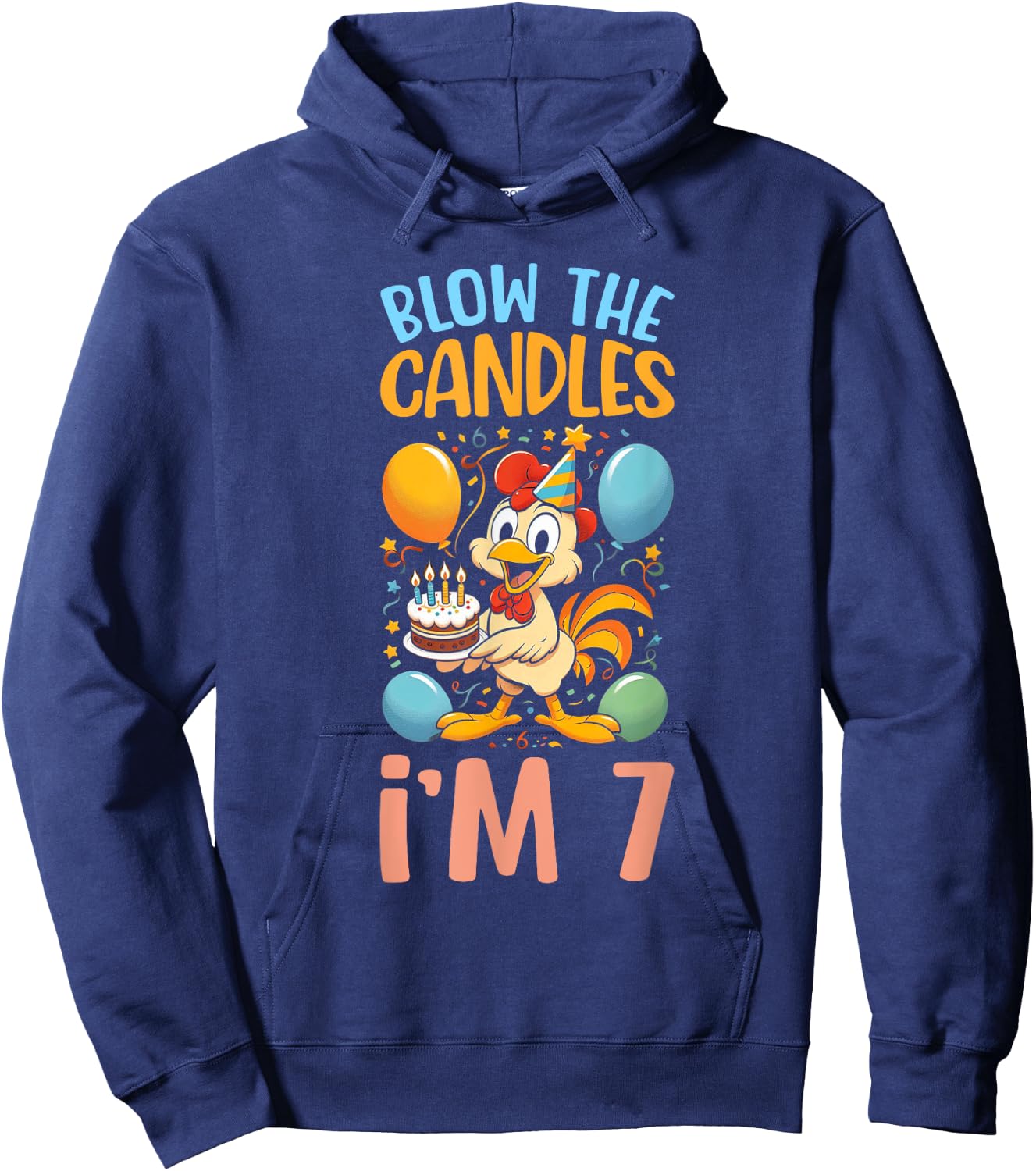 Chicken Kids 7th Birthday Party Boy 7 Year Old Bday Girl Hoodie - Hoodie | Navy