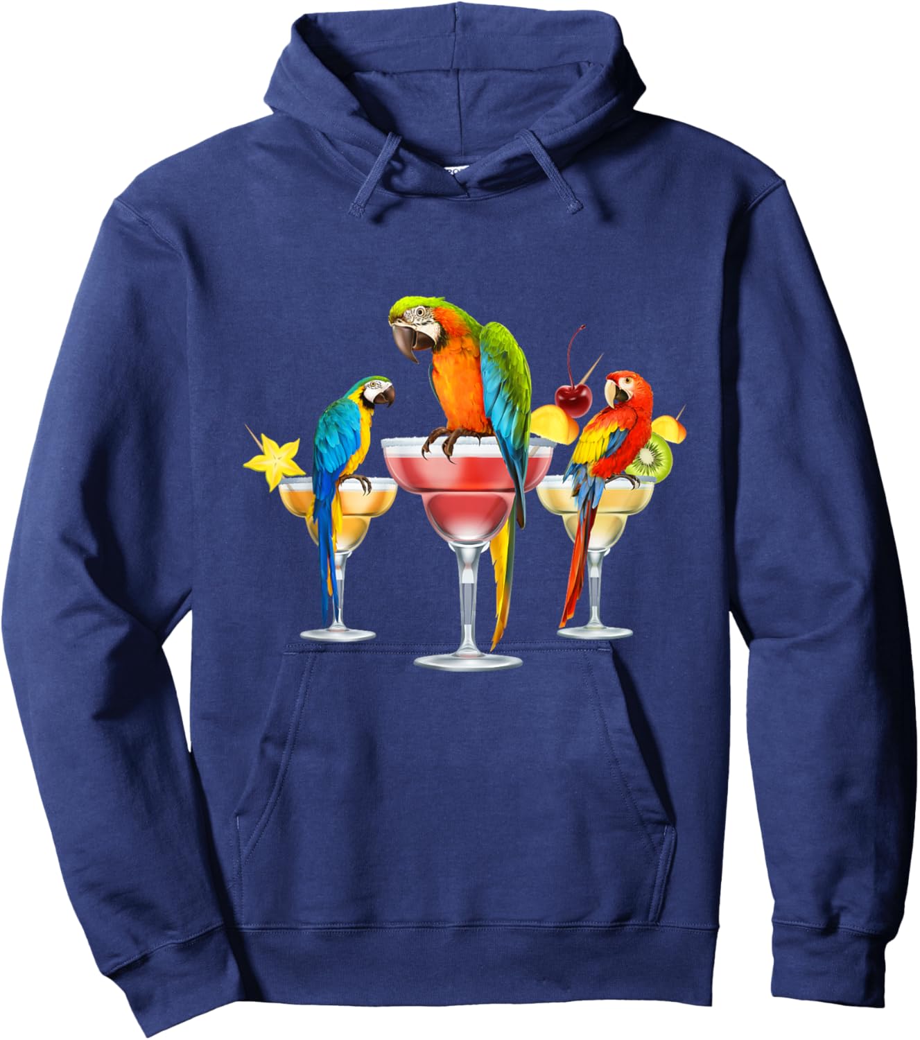 Parrots Drinking Margarita Tropical Birds Vacation Hawaiian Hoodie - Hoodie | Navy