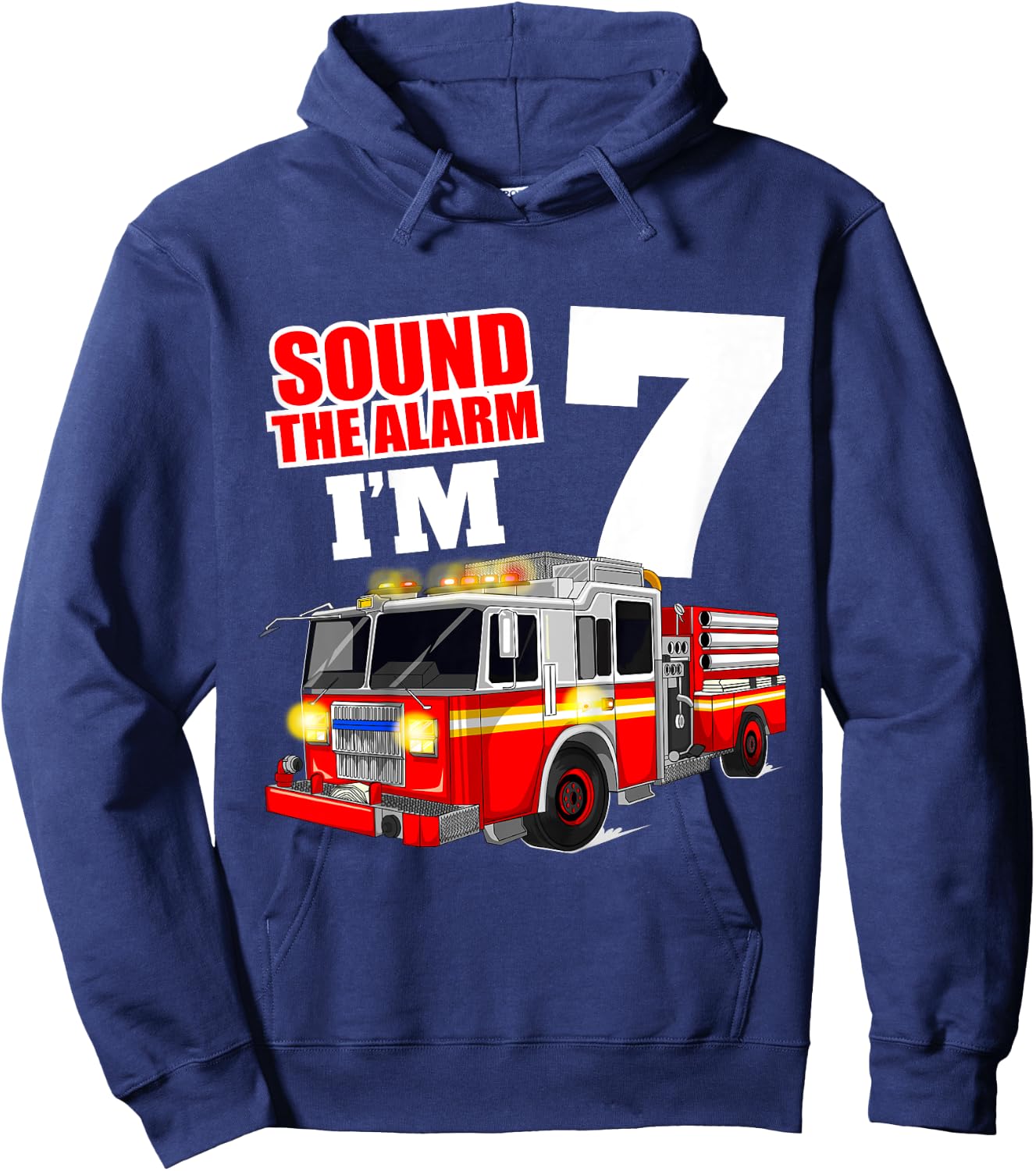 Kids Fire Truck 7th Birthday Boy Firefighter 7 Year Old Hoodie - Hoodie | Navy
