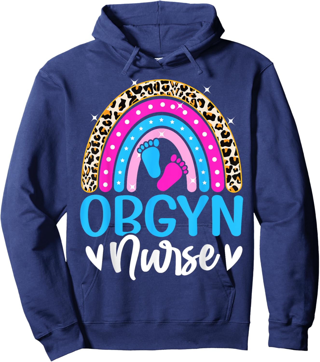 Obgyn Nurse Leopard Rainbow Obstetrician and Gynecologist Hoodie - Hoodie | Navy