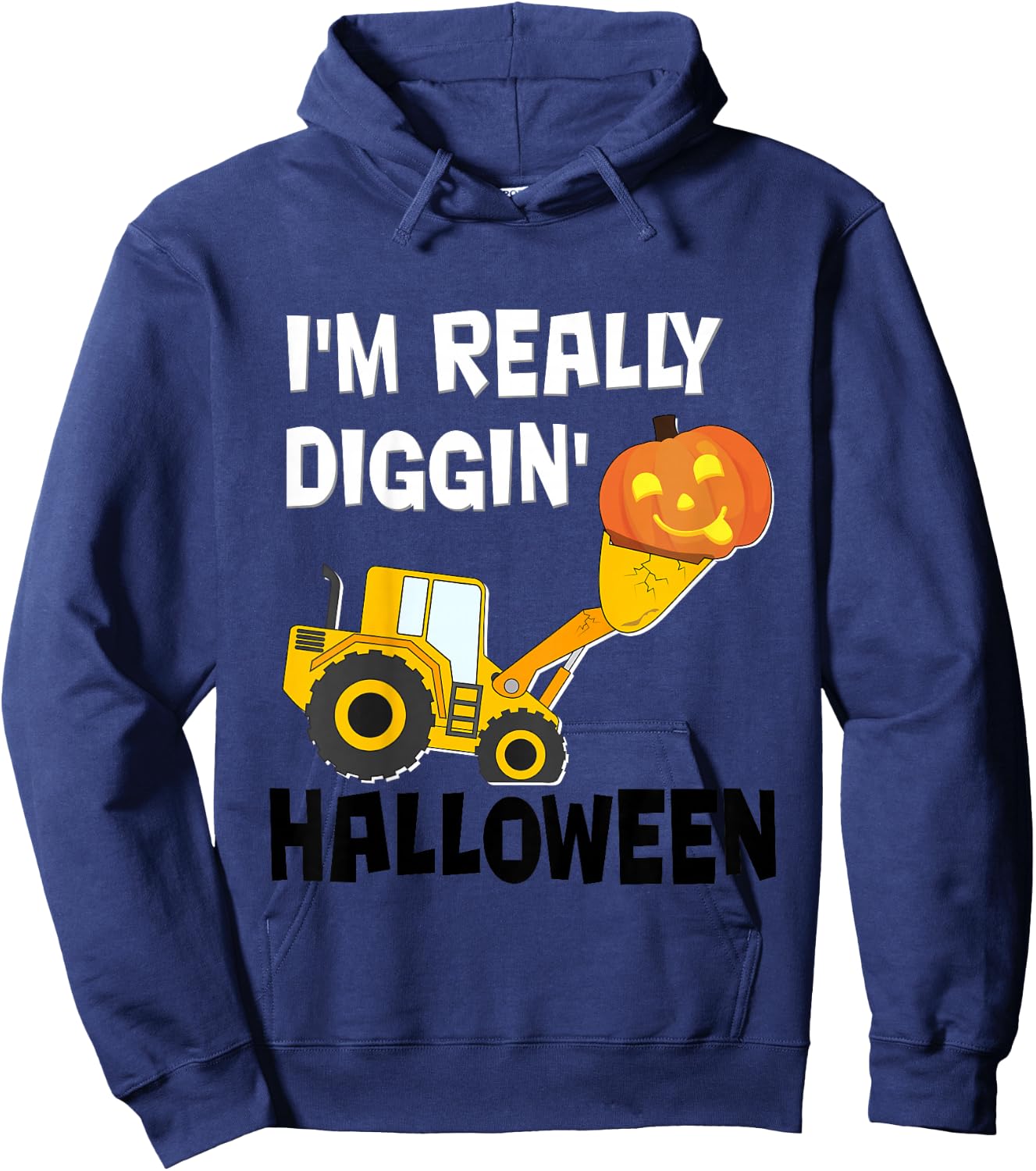 Kids Toddler Boy Diggin Halloween - Pumpkin Face it Tractor Hoodie - Hoodie | Navy