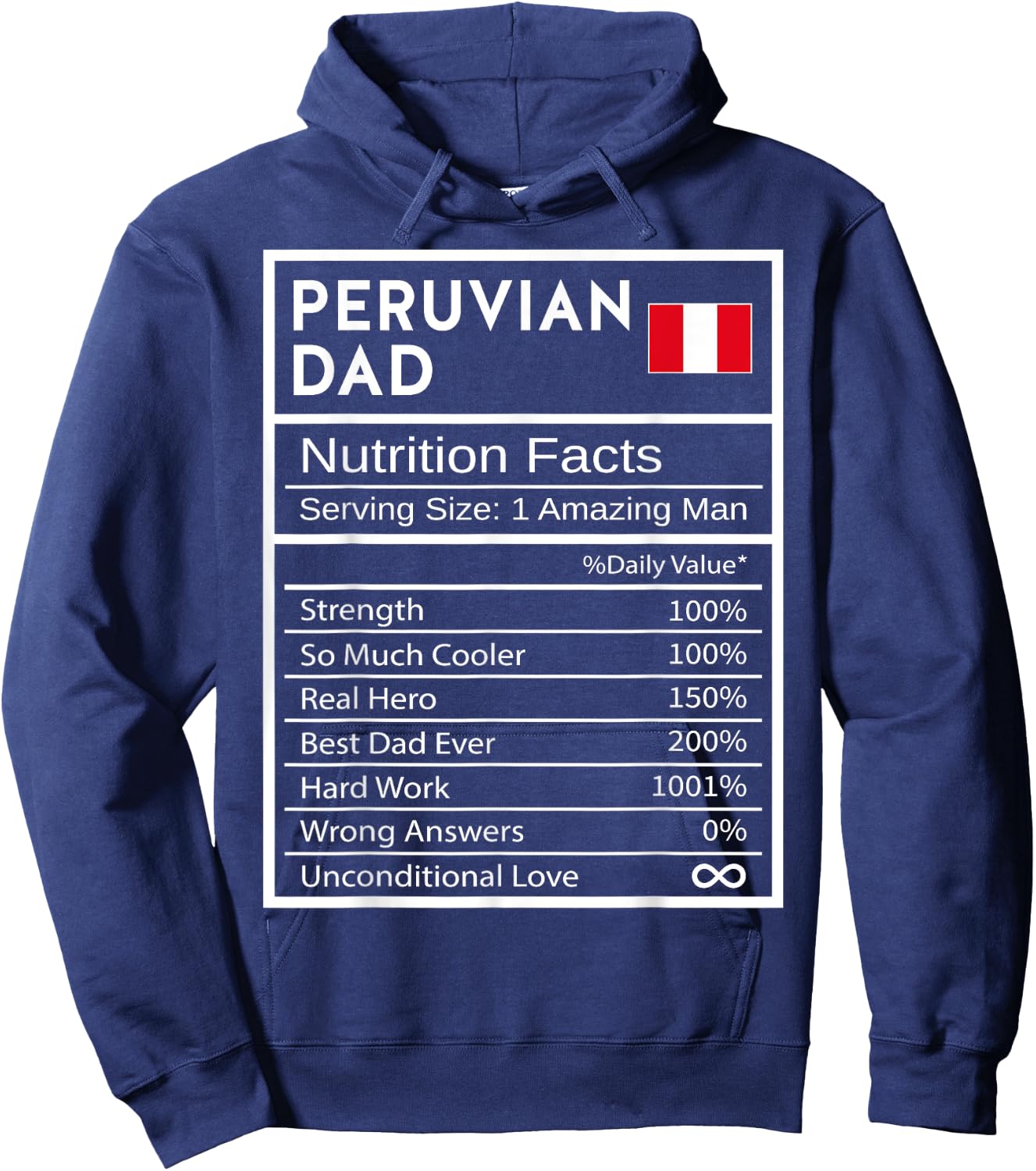 Peruvian Dad Nutrition Facts National Pride Gift Dad Hoodie - Hoodie | Navy