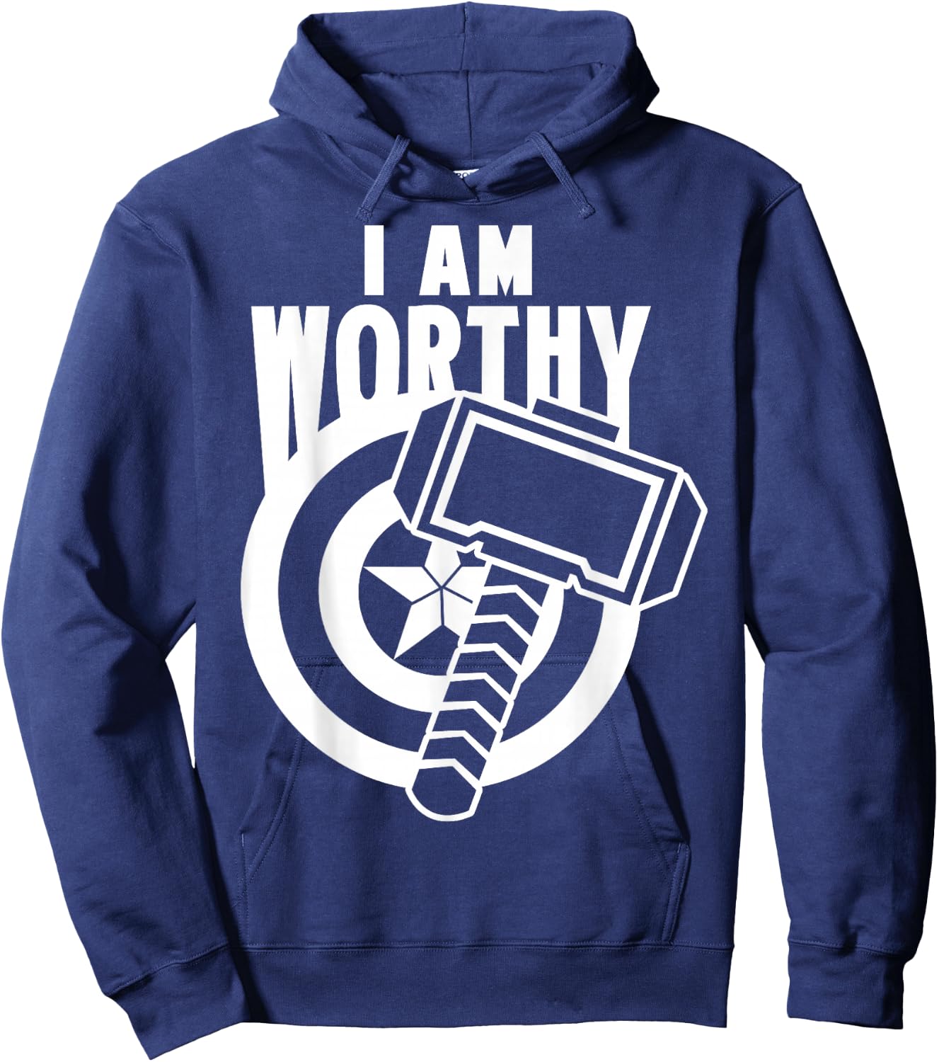 Avengers Endgame Captain America I Am Worthy Mjolnir Shield Hoodie - Hoodie | Navy