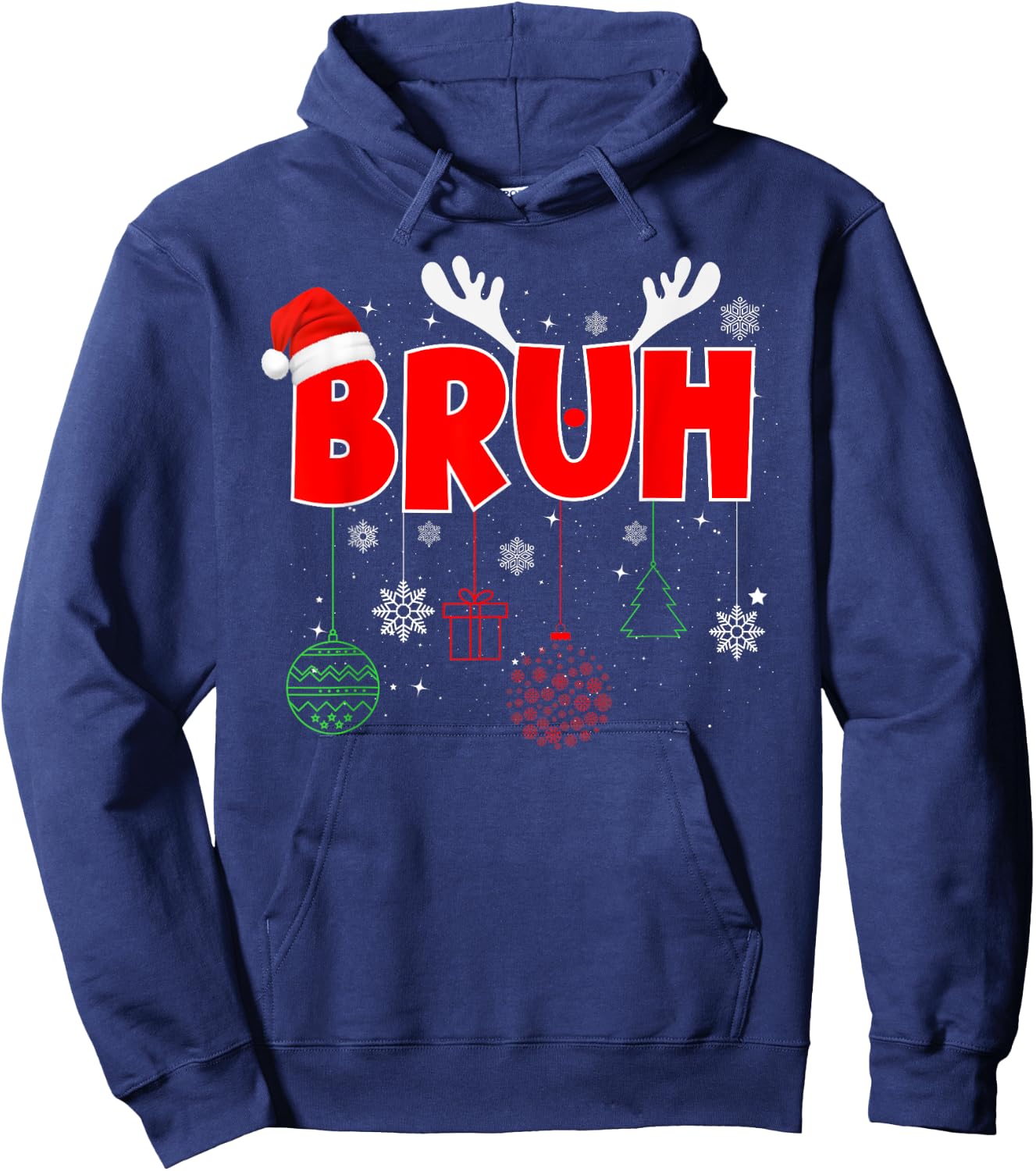 Bruh Reindeer Xmas Christmas PJ Pajamas For Girls Boys Kids Hoodie - Hoodie | Navy