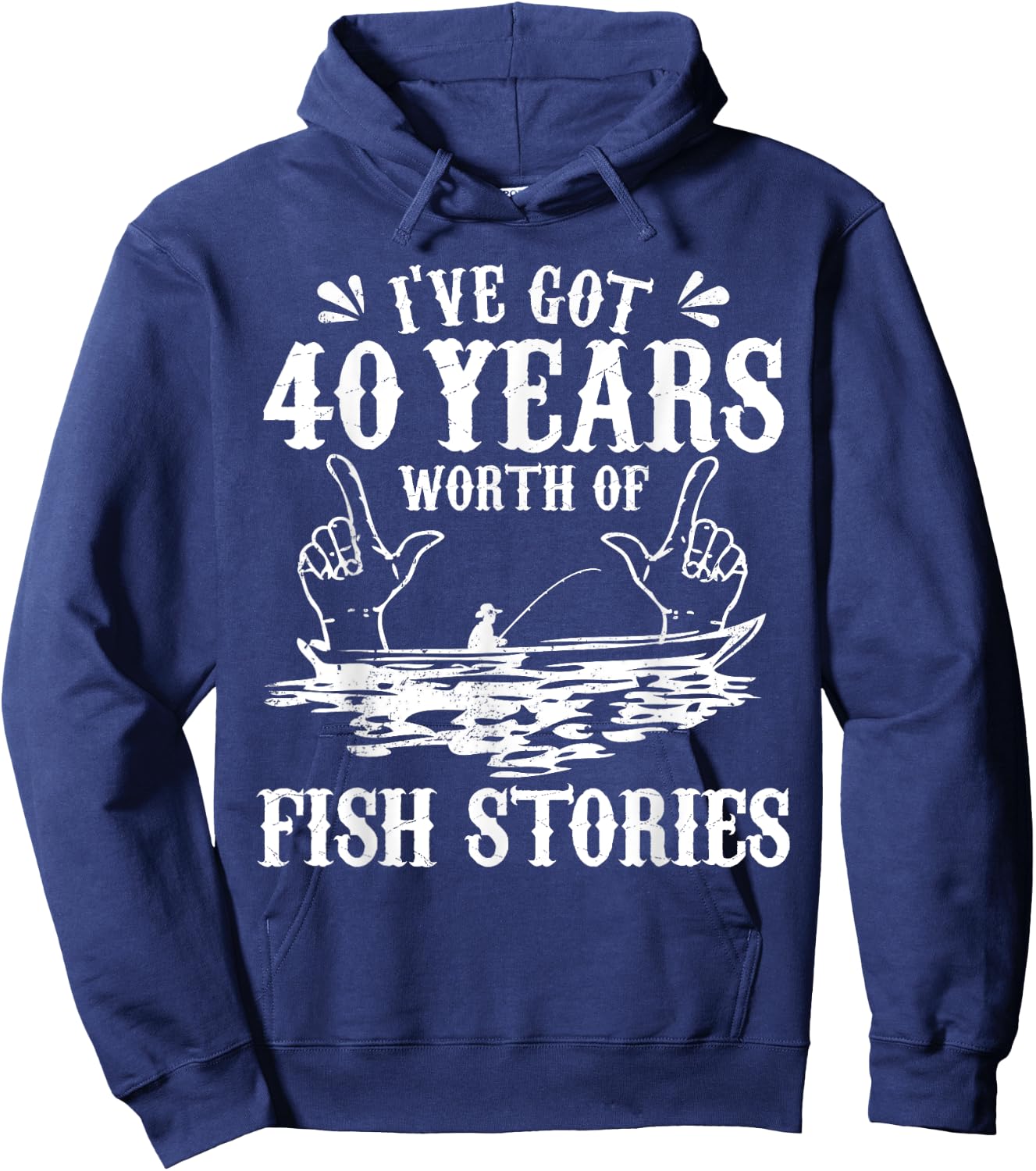 40th Birthday Fisherman T Shirt Funny Bass Fishing Gift Hoodie - Hoodie | Navy