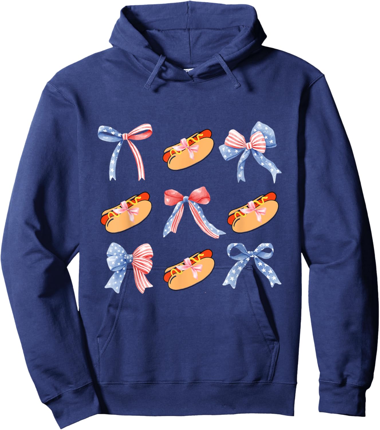 Pink Bows Cute Coquette hotdog y2k Girl Aesthetic USA bow Hoodie - Hoodie | Navy