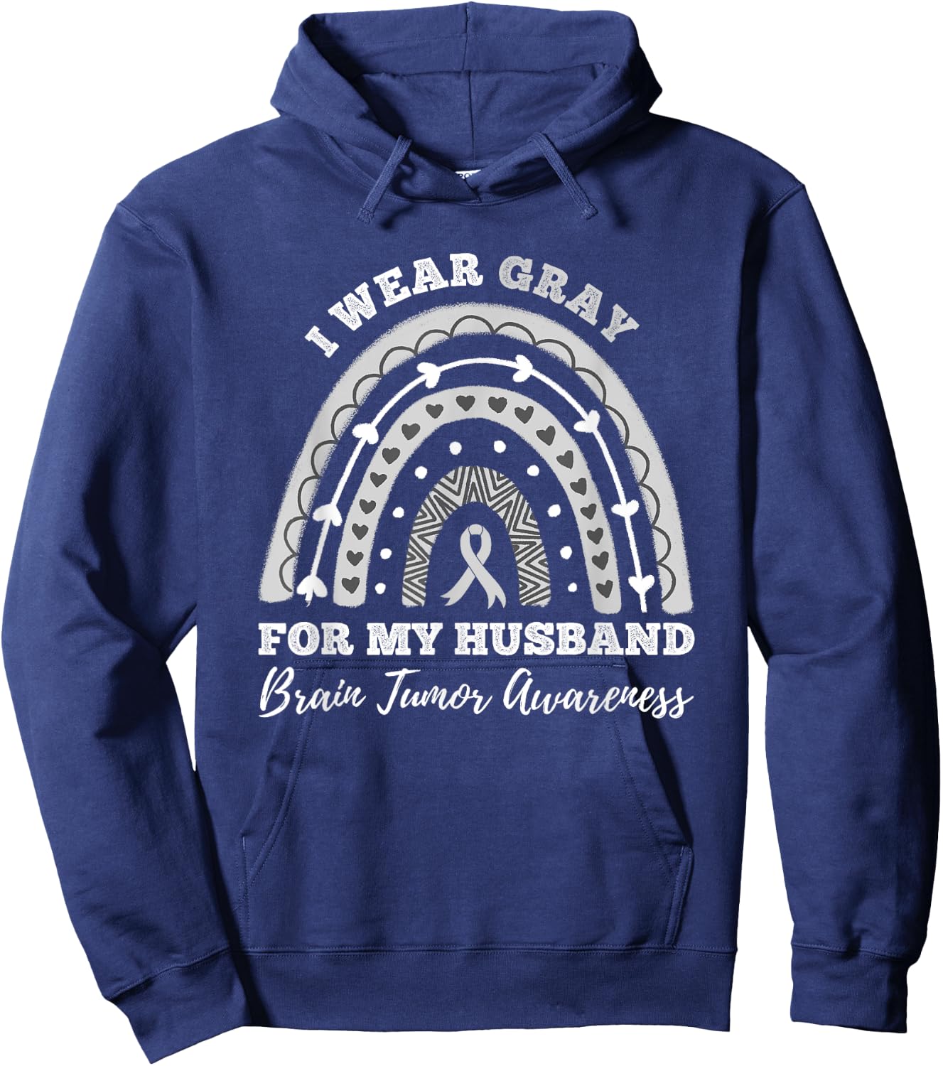 Rainbow I Wear Gray For My Husband Brain Tumor Awareness Hoodie - Hoodie | Navy