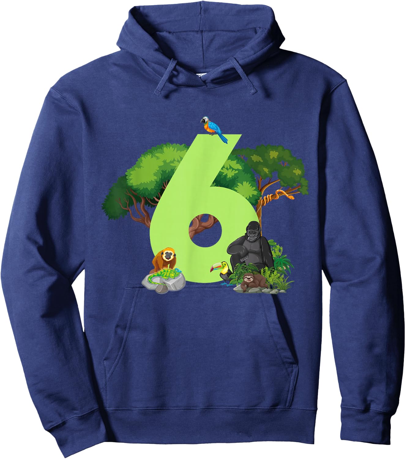 6th Birthday Jungle Animals Safari Rainforest 6 Year Old Hoodie - Hoodie | Navy