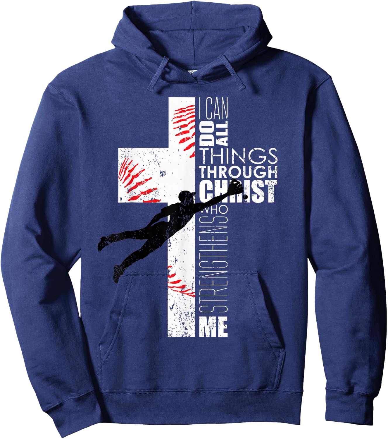 Christian Philippians 4:13 Kids Boys Cross Baseball Graphic Hoodie - Hoodie | Navy