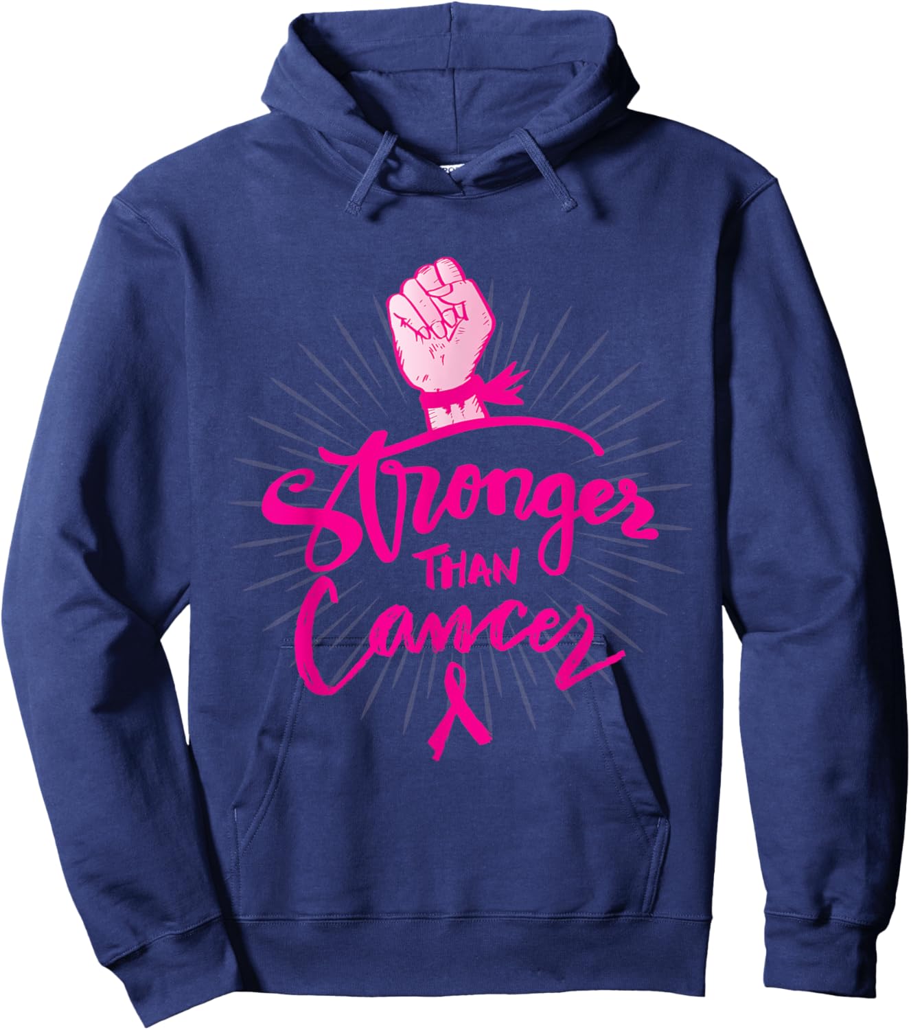 Stronger Than Breast Cancer Awareness Month Pink Ribbon Hoodie - Hoodie | Navy