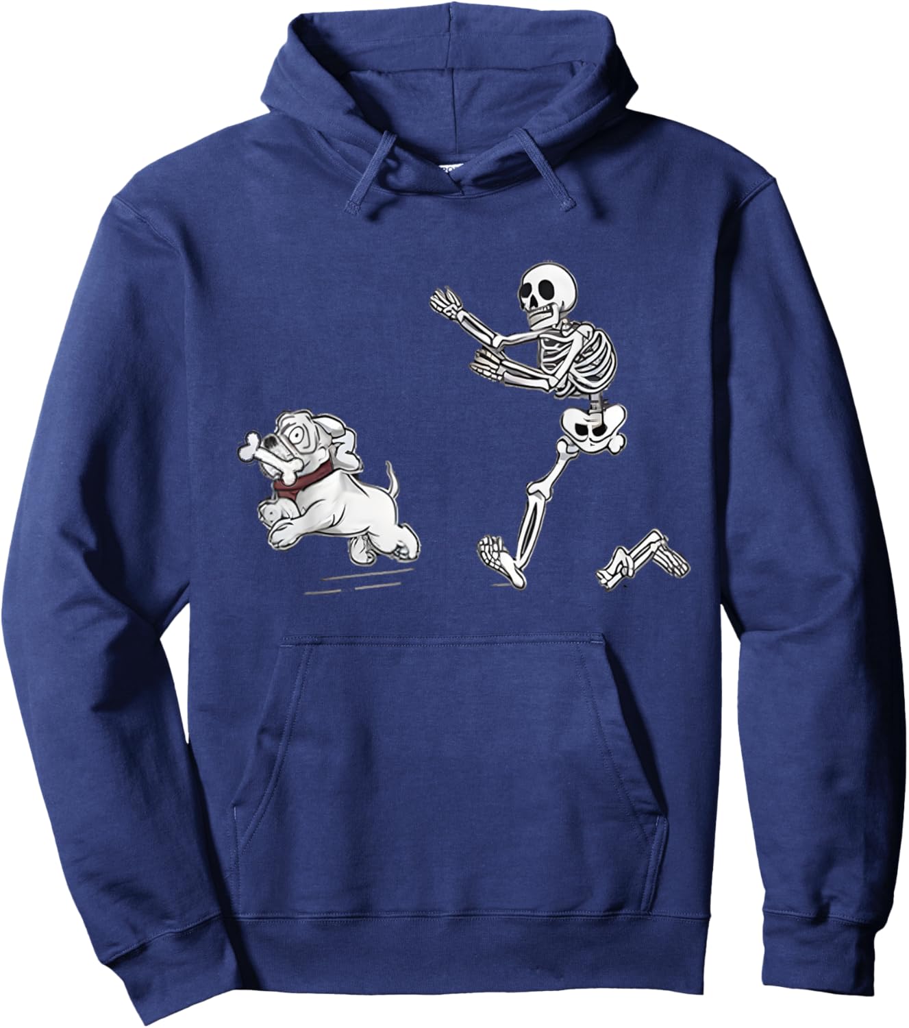 Halloween Dog, Funny Skeleton, Skeleton Chasing Dog Hoodie - Hoodie | Navy