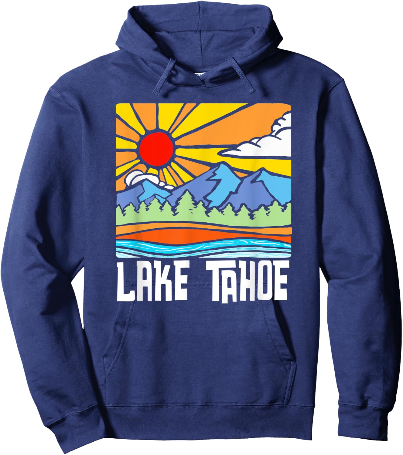 Lake Tahoe Artistic Nature & Mountains Vintage Graphic Hoodie - Hoodie | Navy