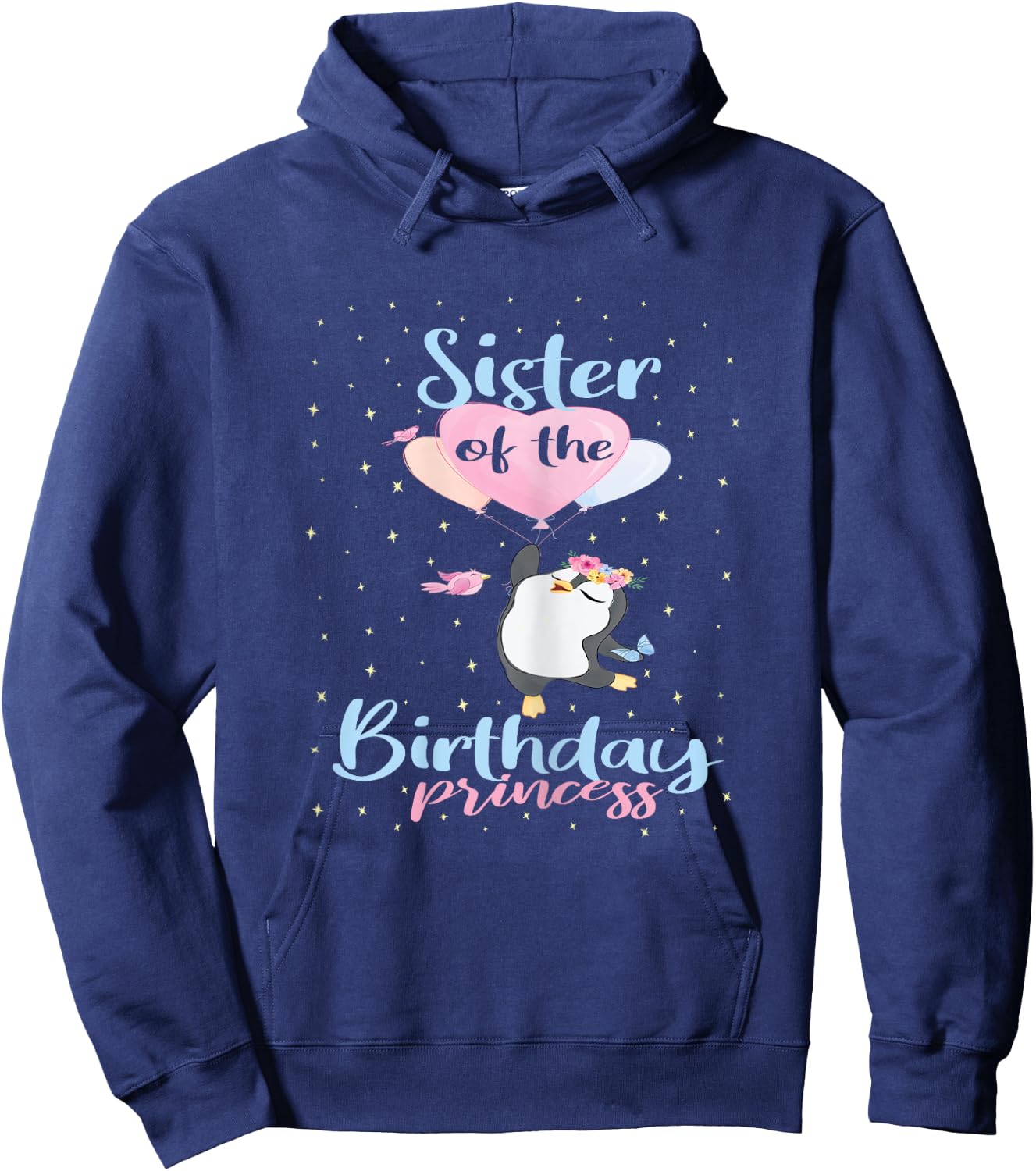 Sister Of The Birthday Princess Penguin Girls B-day Party Hoodie - Hoodie | Navy