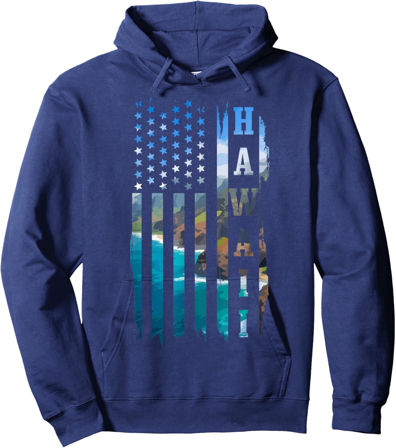 Hawaiian Flag Landscape Surfer Hoodie - Hoodie | Navy