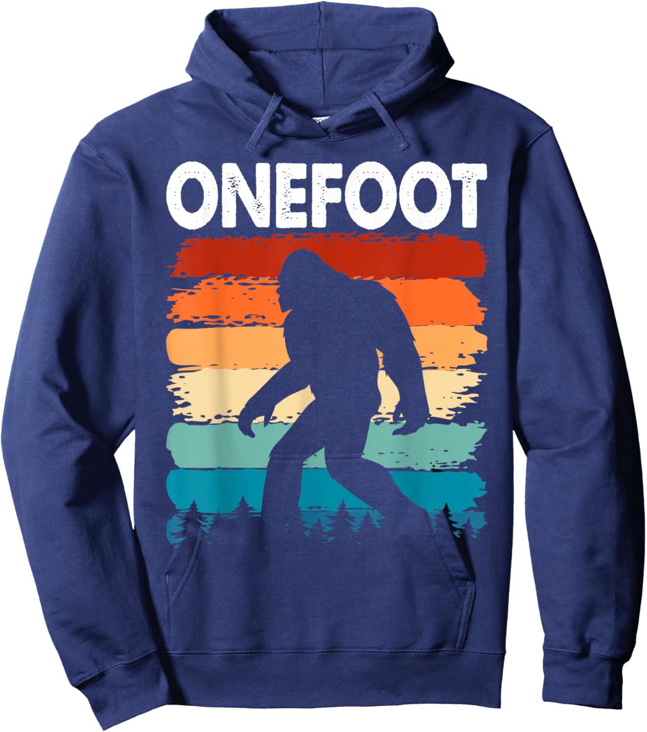 Onefoot | Leg Amputee Recovery Bigfoot | Funny Retro Sunset Hoodie - Hoodie | Navy