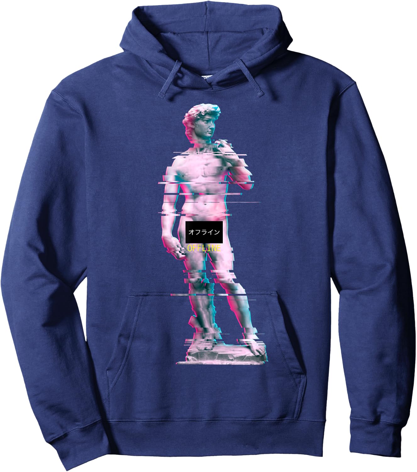 Vaporwave Retro 80s 90s David Statue Glitch Art Hoodie - Hoodie | Navy