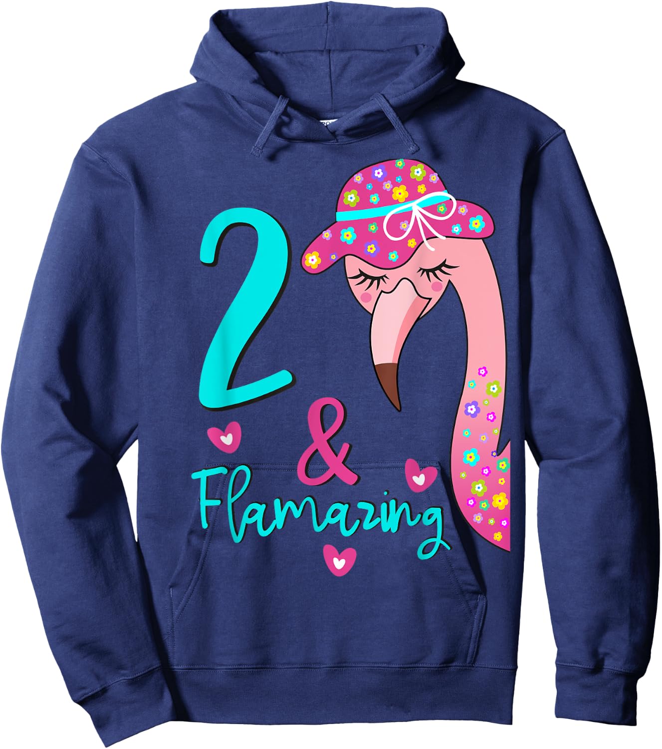 Flamingo 2nd Birthday Gift Two Year Old Toddler/Kids Hoodie - Hoodie | Navy