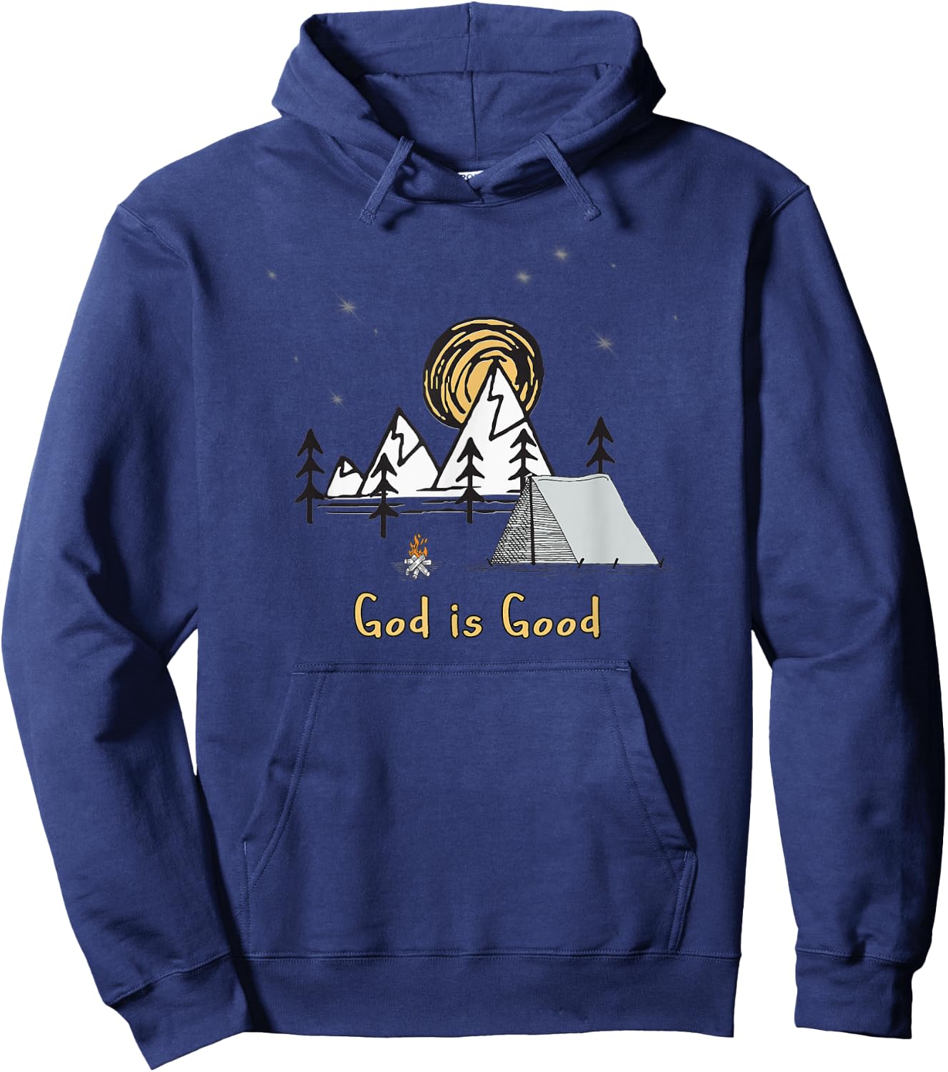 God is good tent camping under the stars graphic design gift Hoodie - Hoodie | Navy