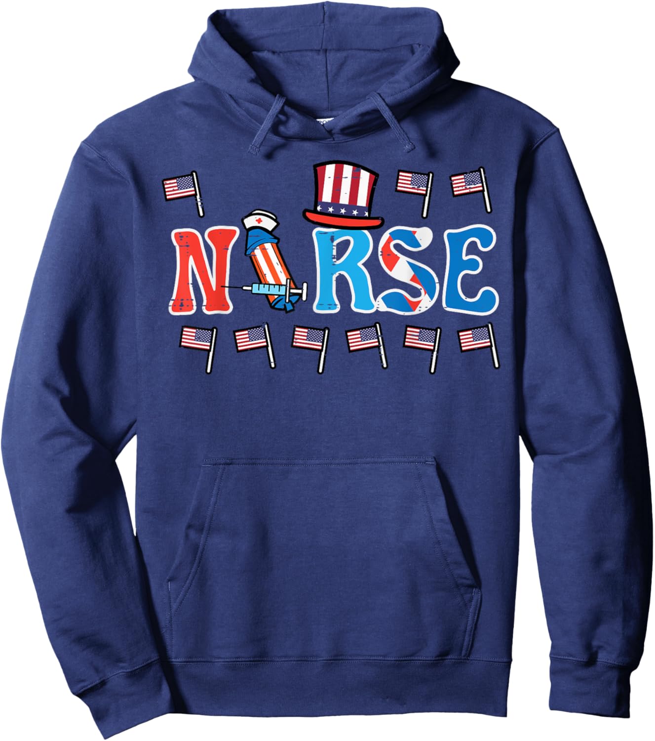 4th Of July Nurse US Flags Patriotic Scrub Top Women Men Hoodie - Hoodie | Navy
