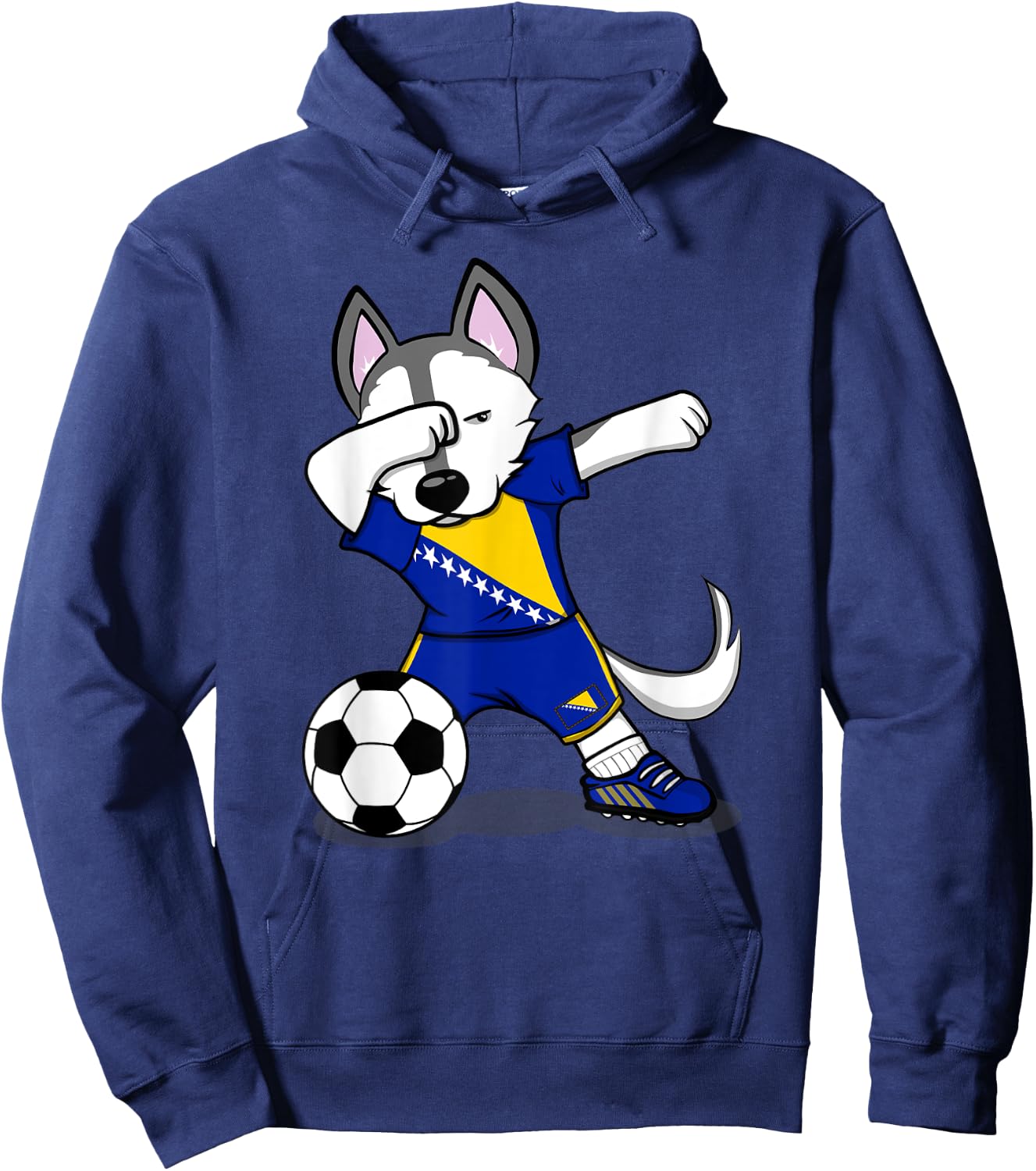 Dabbing Husky Dog Bosnia And Herzegovina Soccer Fans Jersey Hoodie - Hoodie | Navy
