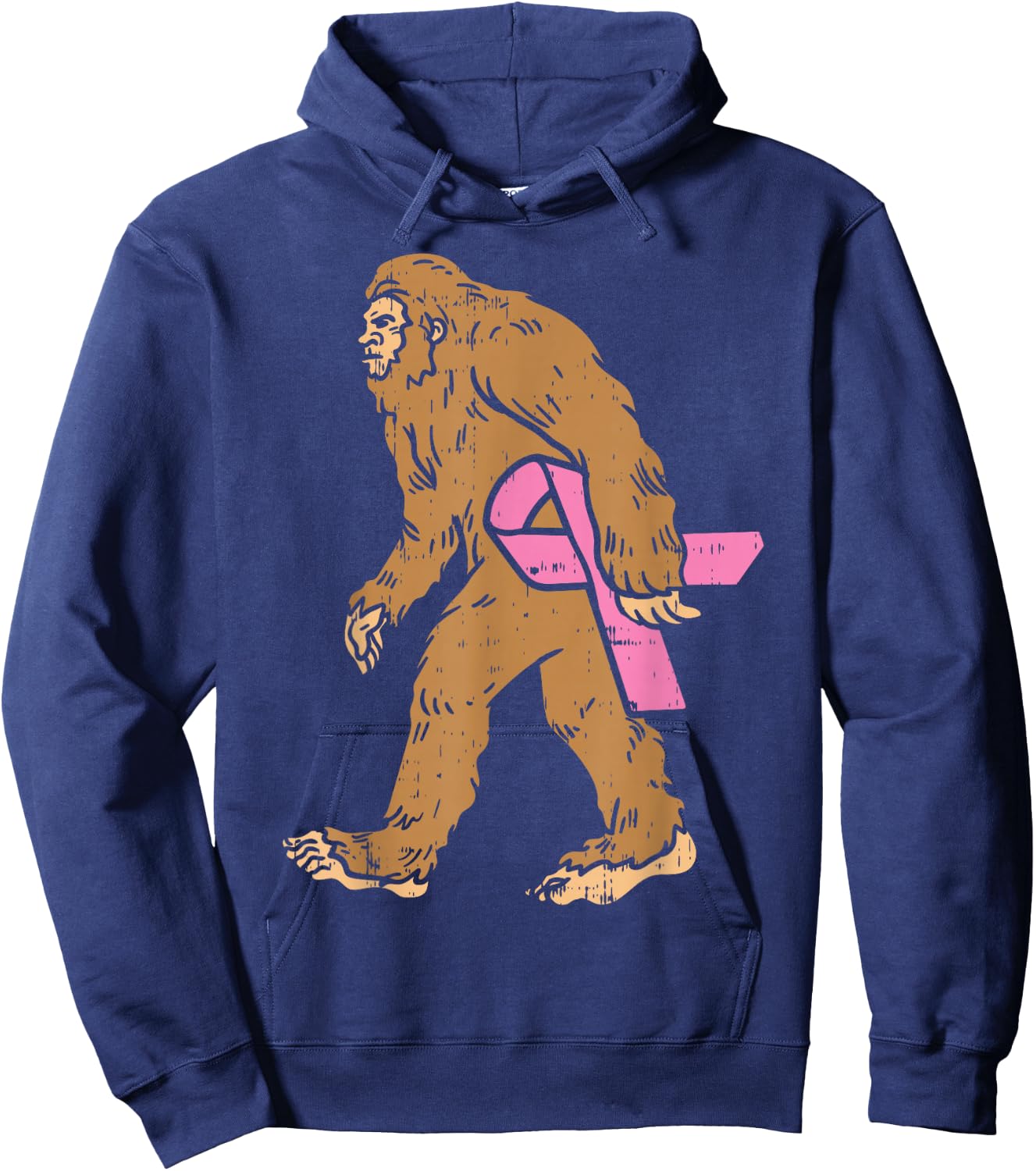Bigfoot Sasquatch Funny Pink Ribbon Breast Cancer Awareness Hoodie - Hoodie | Navy