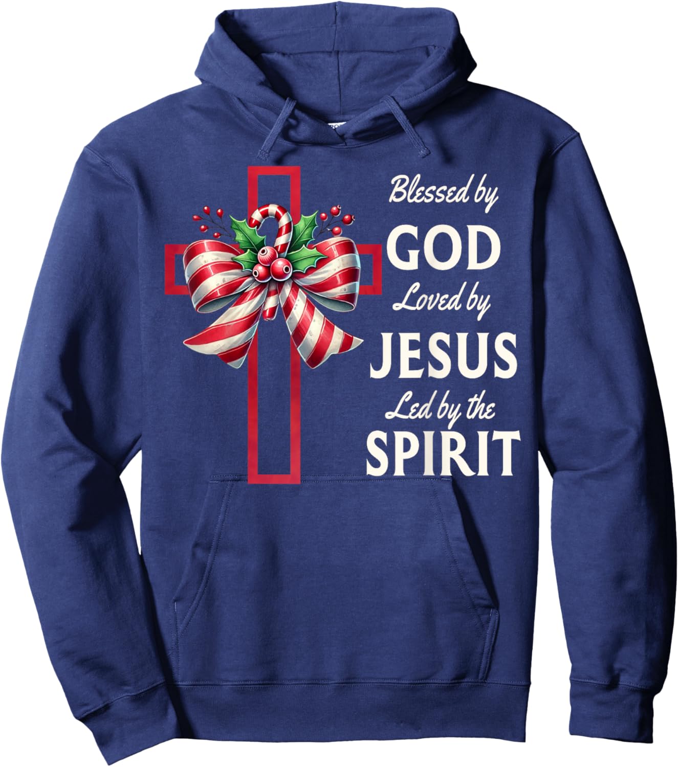Blessed By God Loved By Jesus Beautiful Candy Cane Cross Hoodie - Hoodie | Navy